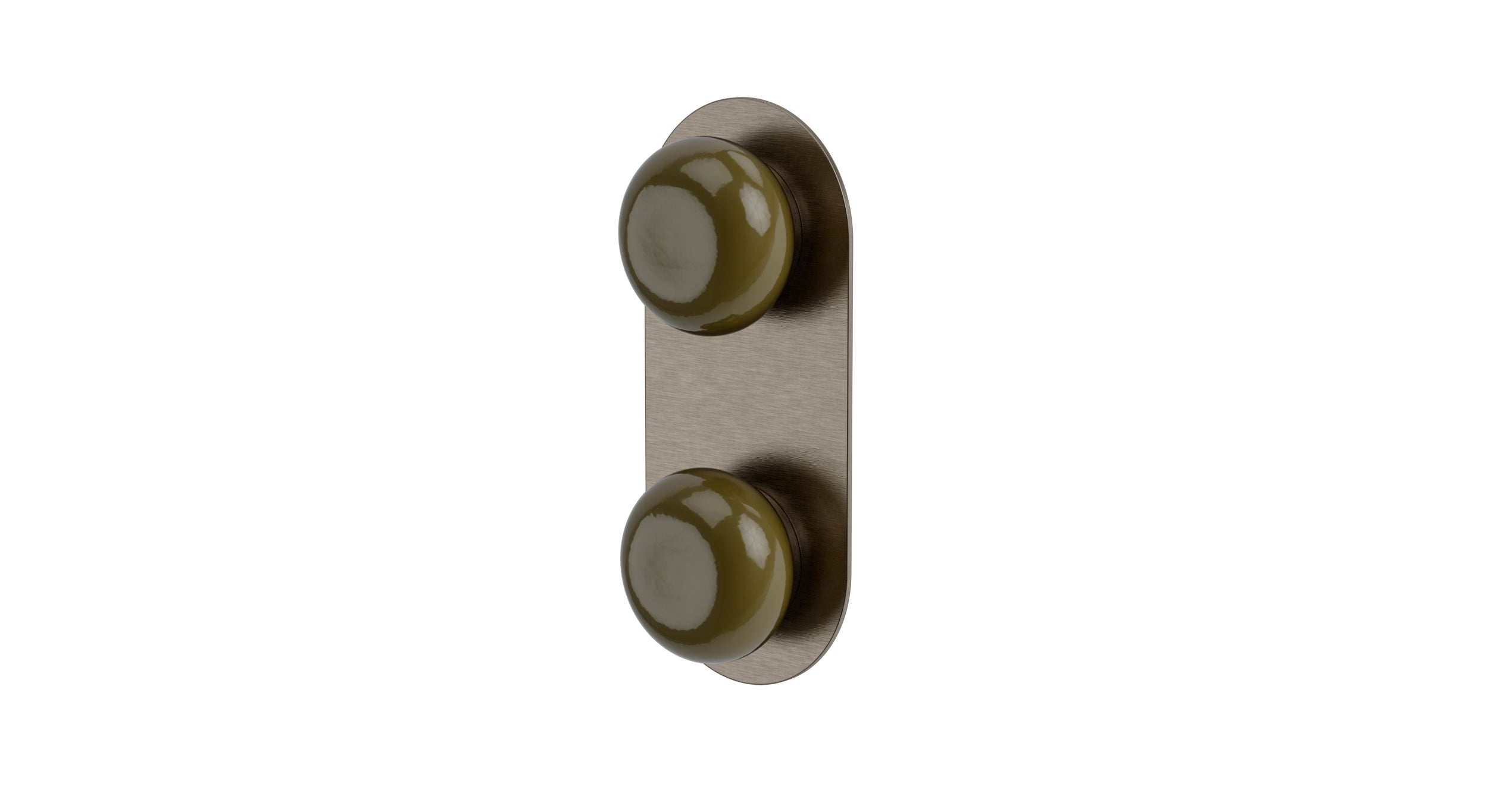 Foundry Two Handle Wall Mount Shower Trim with Pebble Ceramic Knob Handles in Antique Nickel