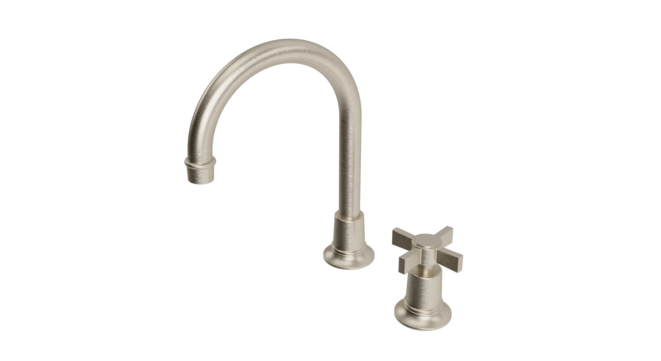 Emerson One Handle Deck Mount Gooseneck Lavatory Faucet with Defined Cross Handle in Satin Nickel