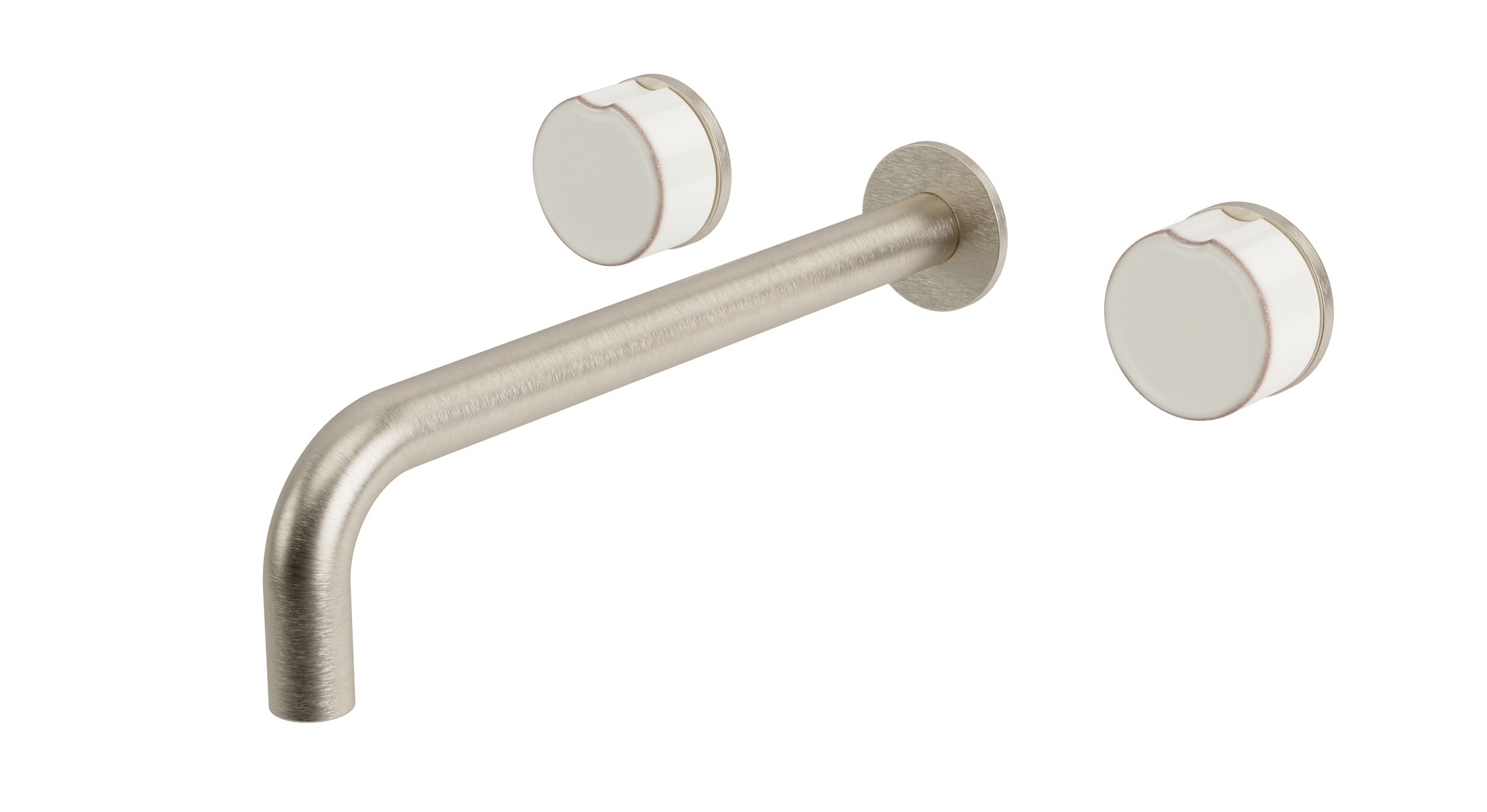 Foundry One Handle Wall Mount 10" Lavatory Faucet with Groove Ceramic Knob Handle in Satin Nickel