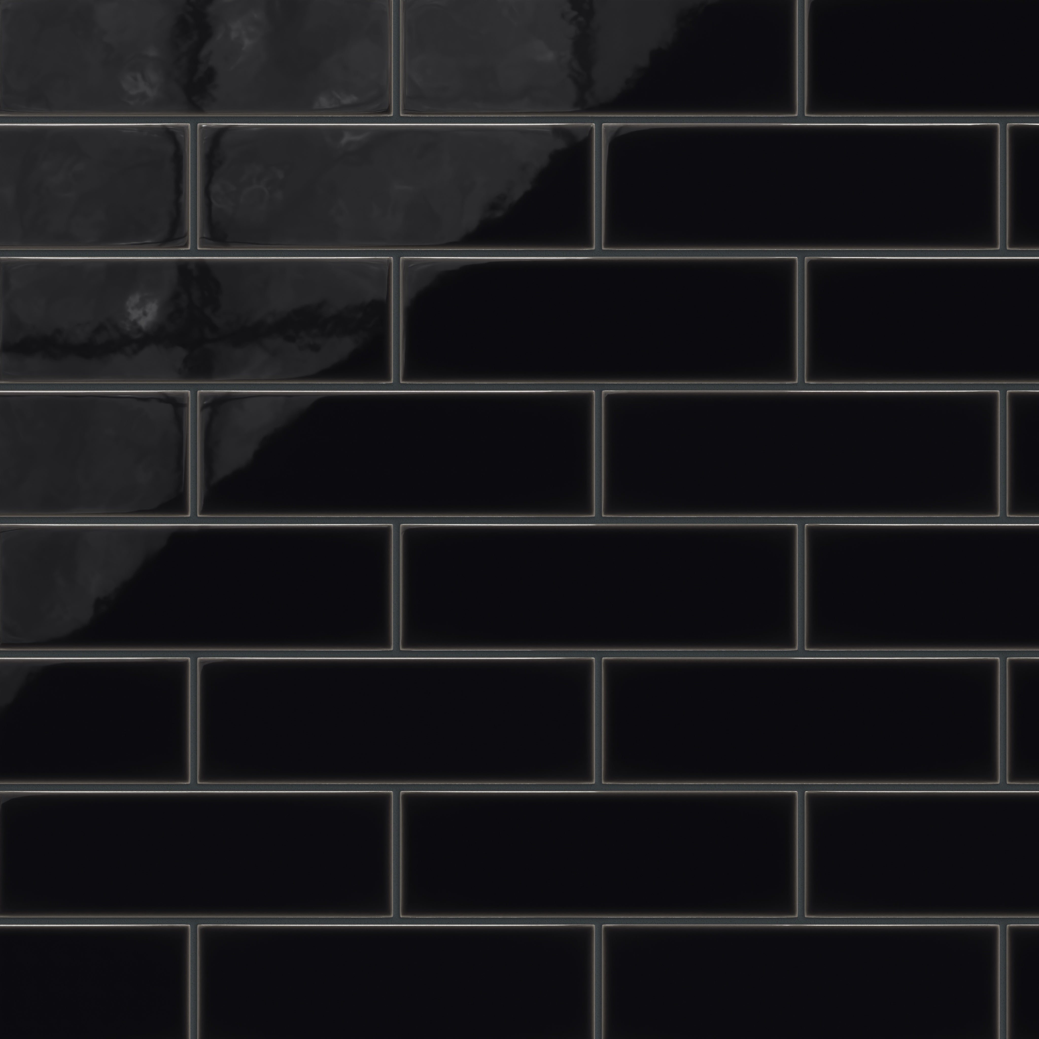 3x9 Natural Press Ceramic Tile in Bone Black Gloss