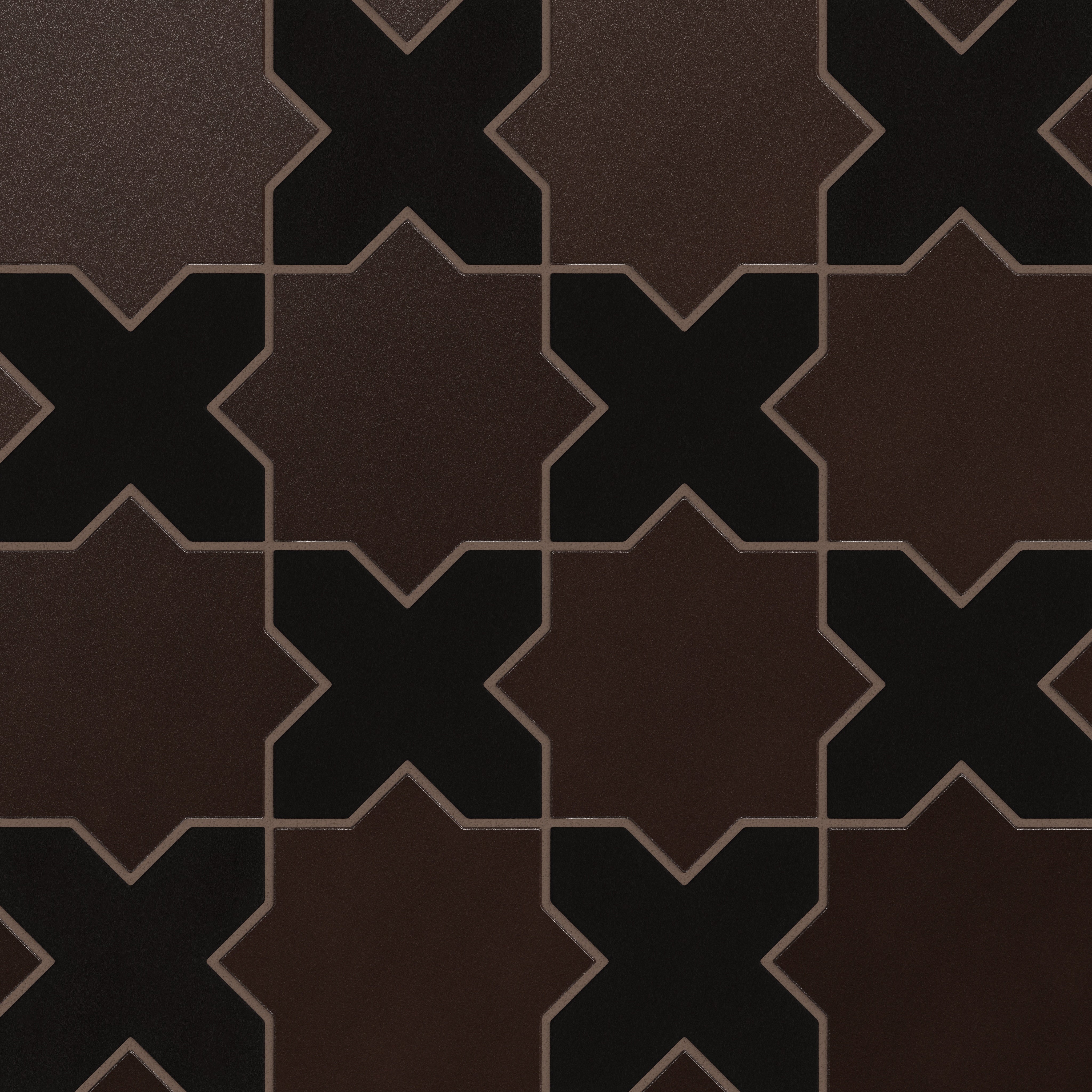 Star & Cross Original Ceramic Tile in Burnt Umber & Raven Matte