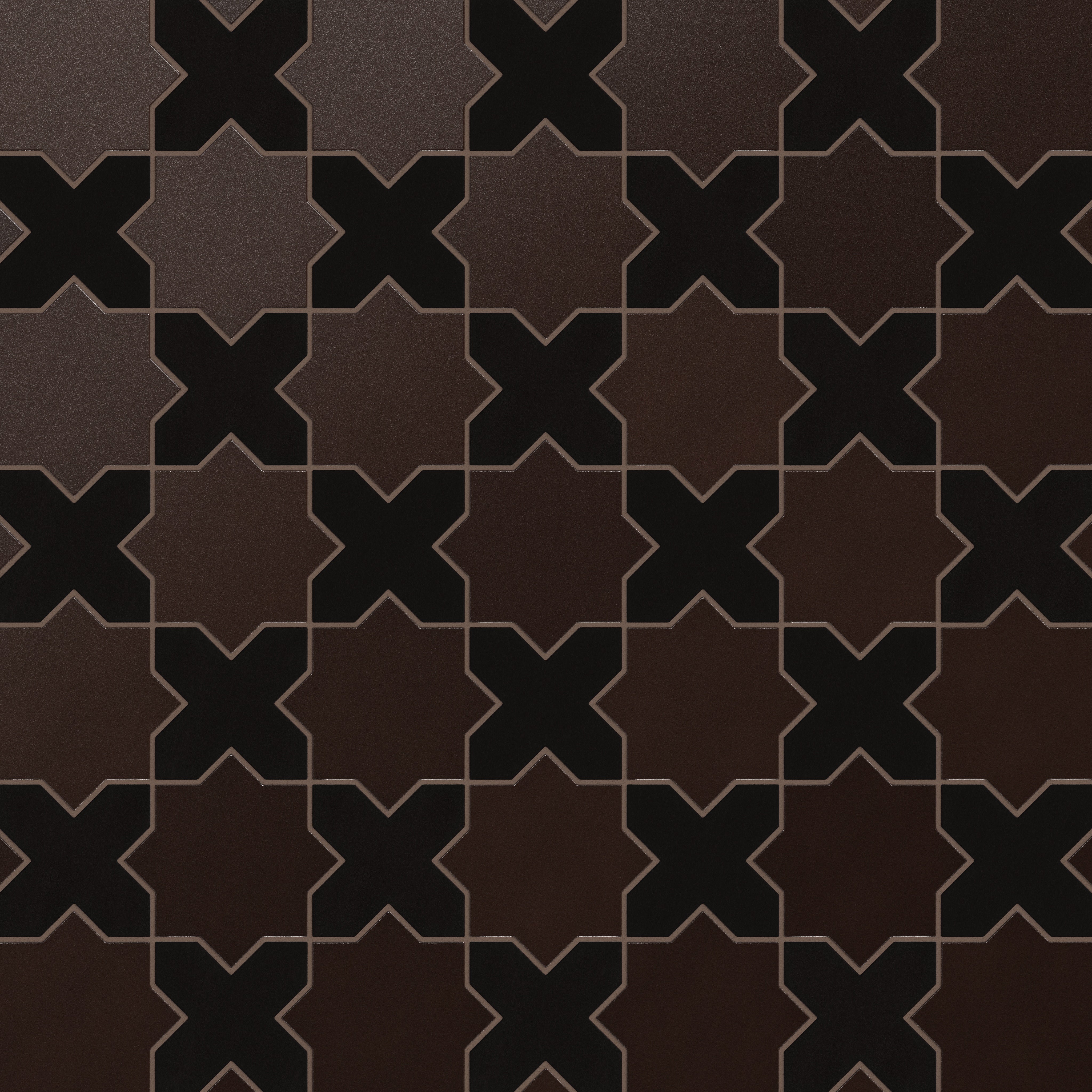 Star & Cross Original Ceramic Tile in Burnt Umber & Raven Matte