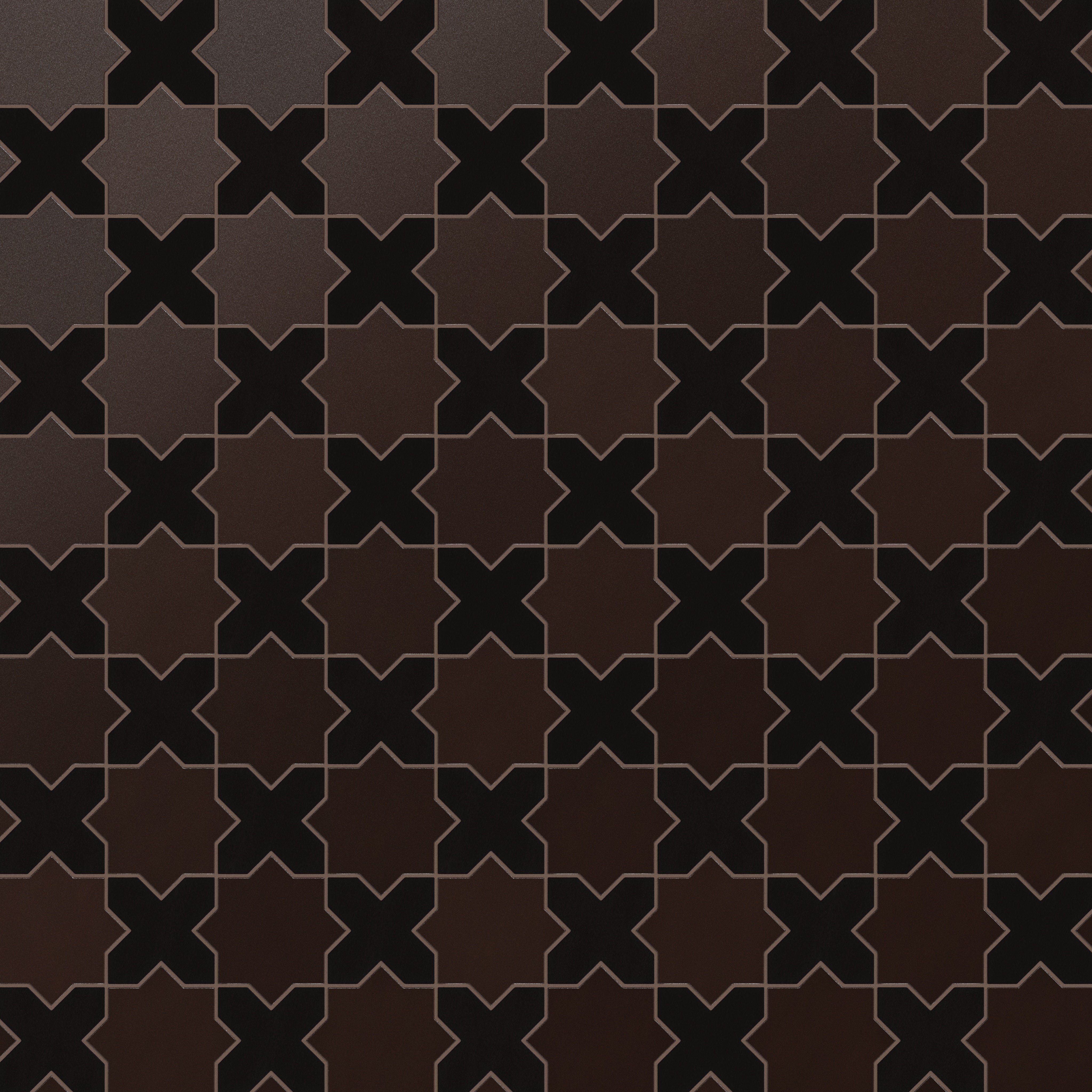 Star & Cross Original Ceramic Tile in Burnt Umber & Raven Matte