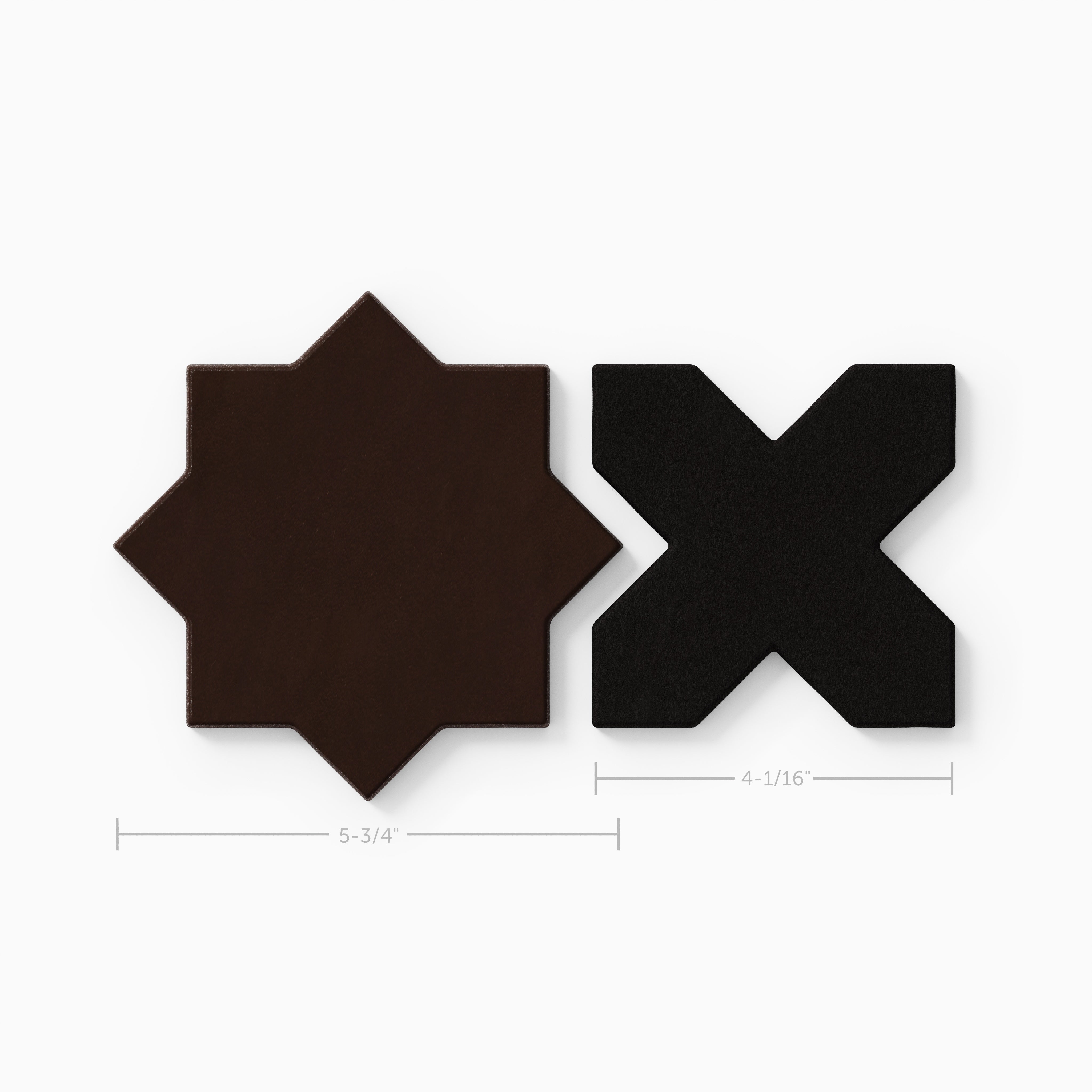 Mini Star & Cross Original Ceramic Tile in Burnt Umber & Raven Matte