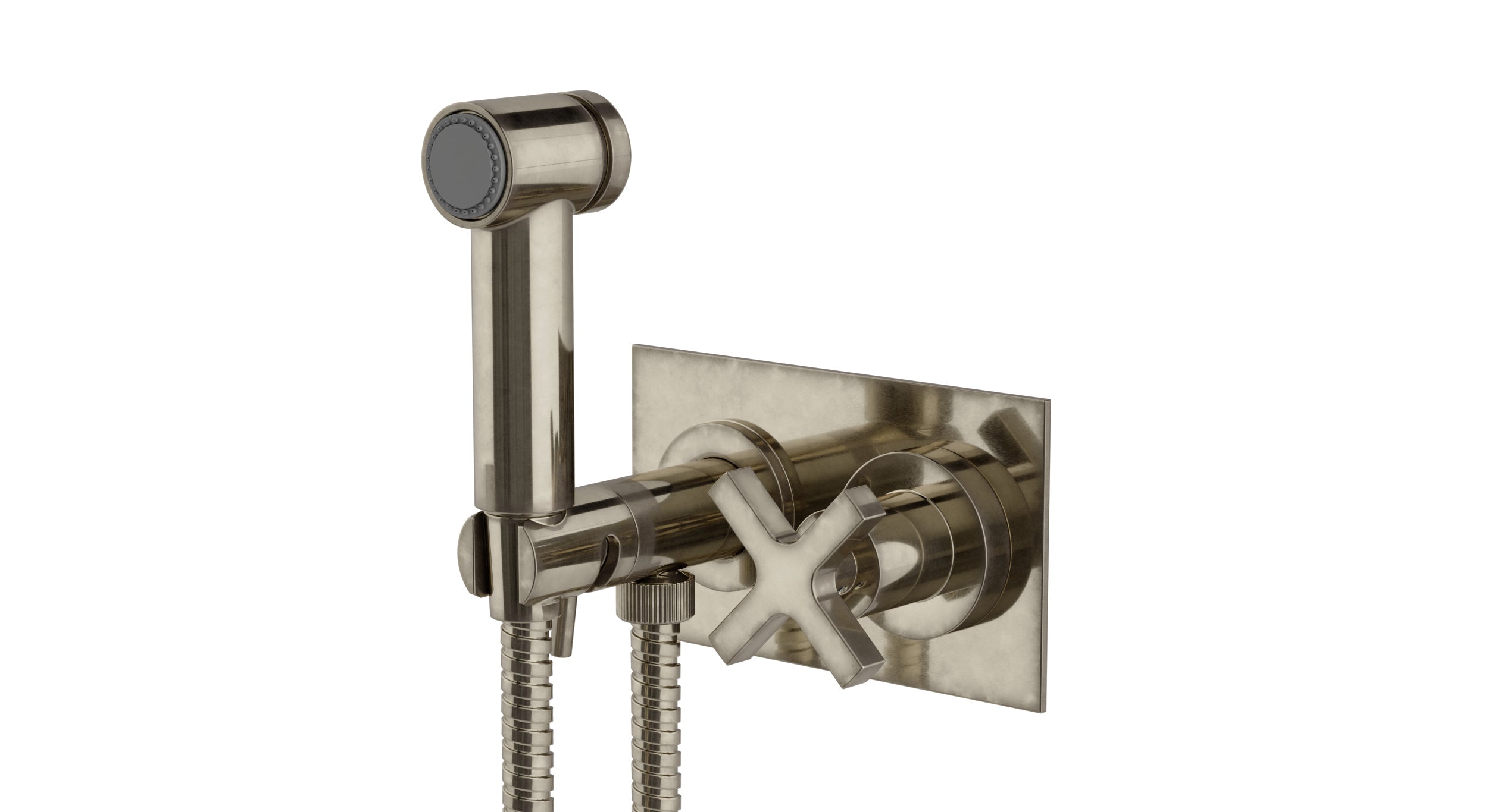 Flatiron One Handle Wall Mount Bidet Trim with Linear Cross Handle in French Nickel