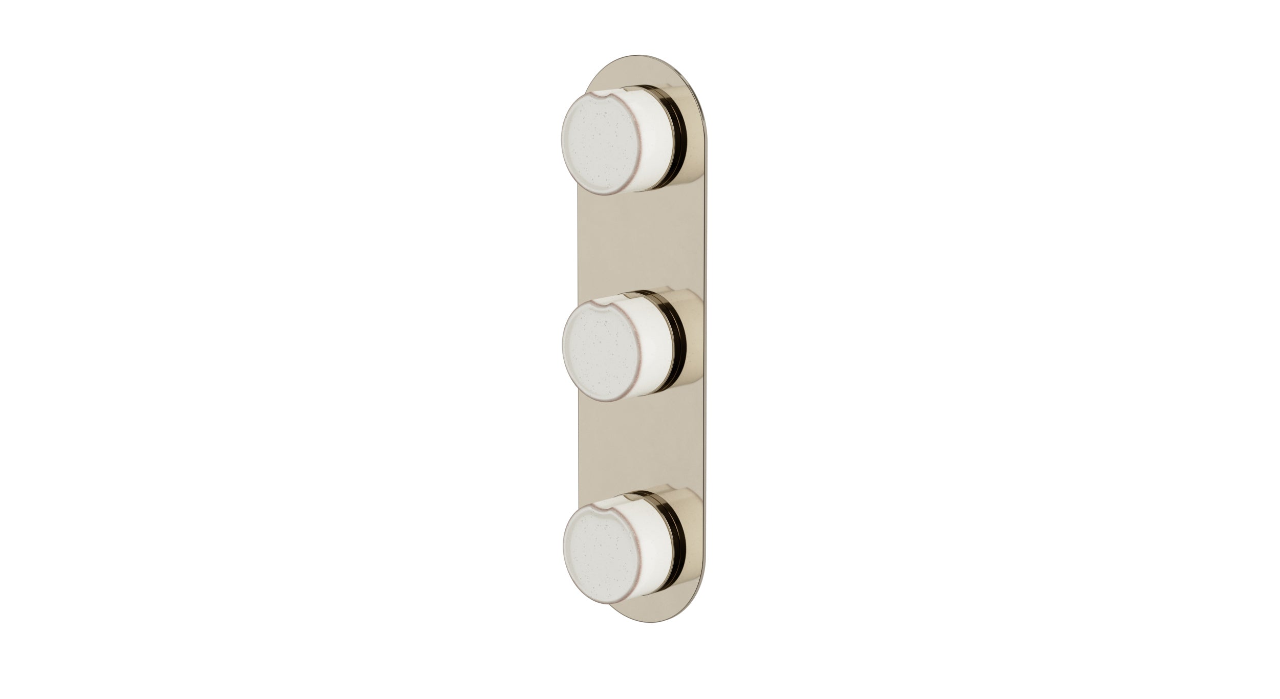 Foundry Three Handle Wall Mount Shower Trim with Groove Ceramic Knob Handles in Polished Nickel
