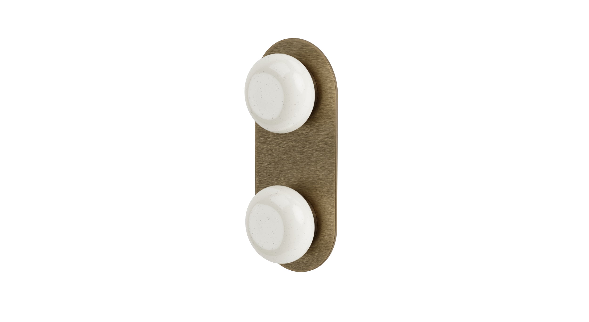 Foundry Two Handle Wall Mount Shower Trim with Pebble Ceramic Knob Handles in Antique Brass