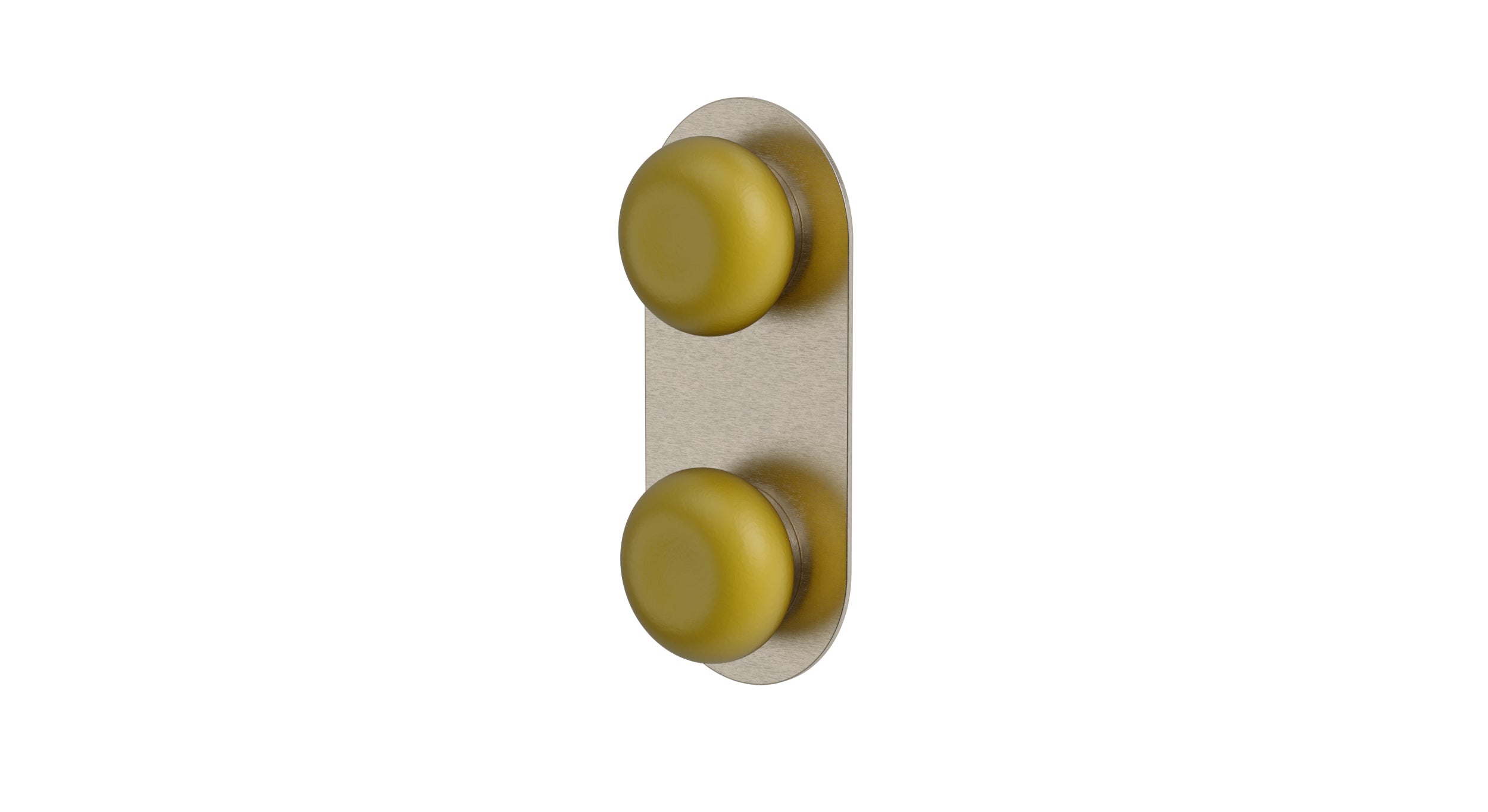 Foundry Two Handle Wall Mount Shower Trim with Pebble Ceramic Knob Handles in Satin Nickel