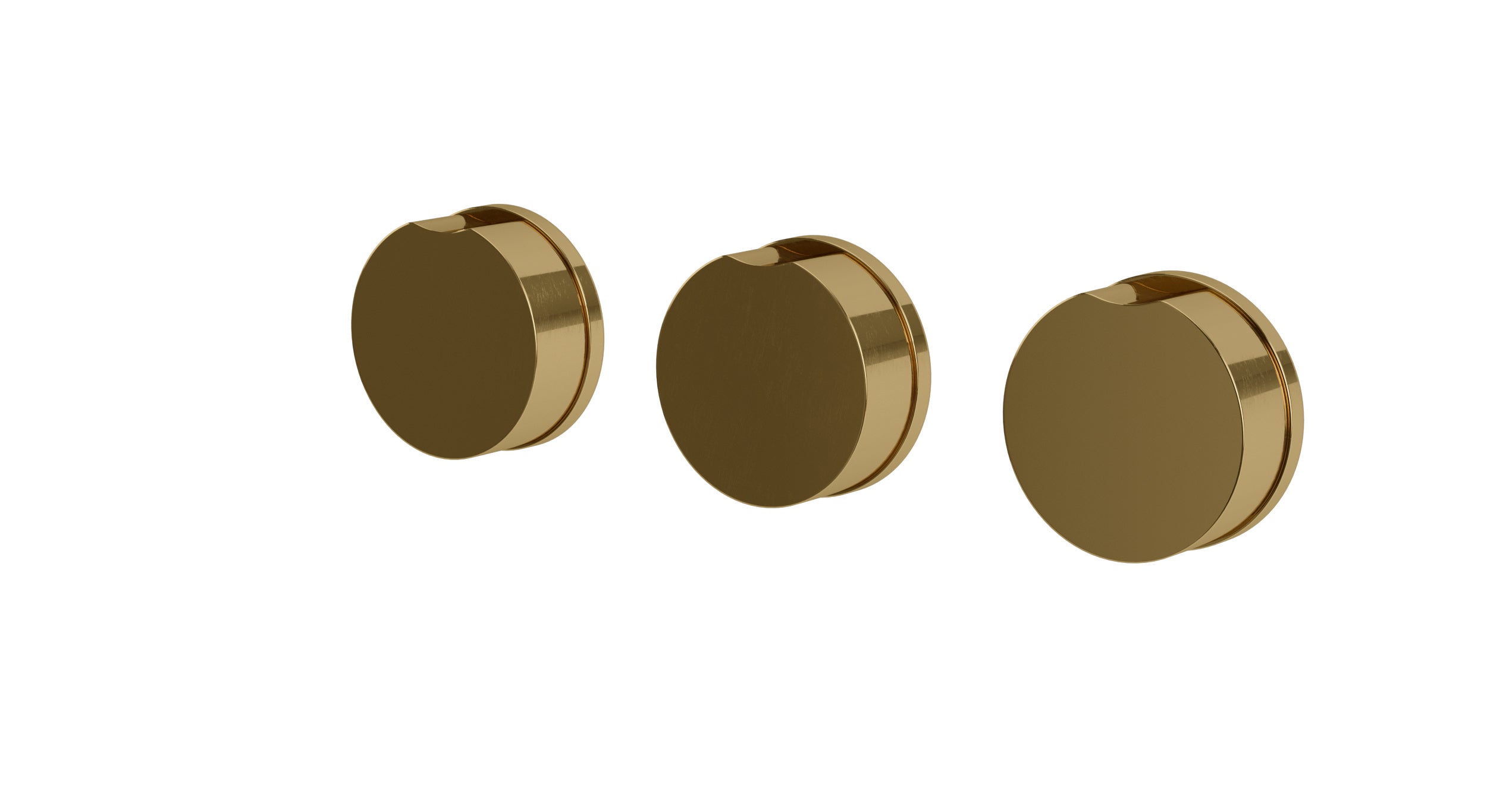 Foundry Three Handle Wall Mount Bath Trim with Diverter/Volume Control and Circle Knob Handles in Uncoated Polished Brass