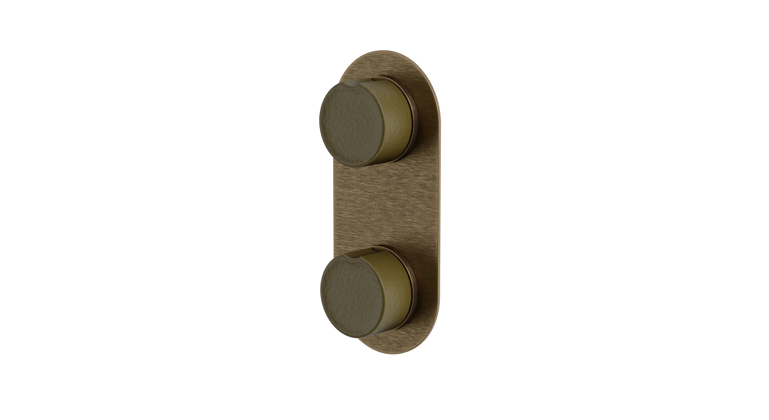 Foundry Two Handle Wall Mount Shower Trim with Groove Ceramic Knob Handles in Antique Brass