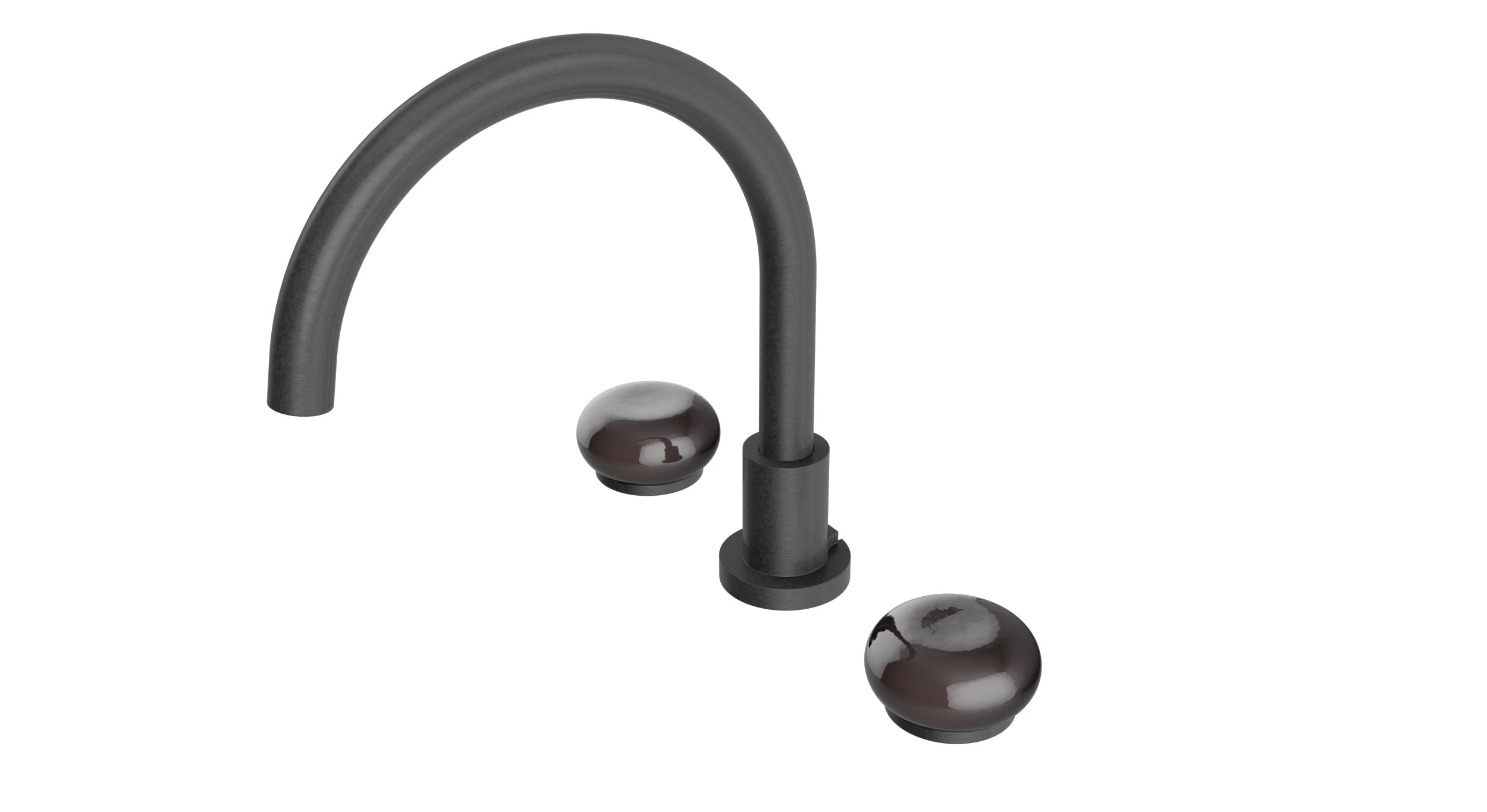Foundry Two Handle Deck Mount Gooseneck Bath Trim with Pebble Ceramic Knob Handles in Blackened Nickel