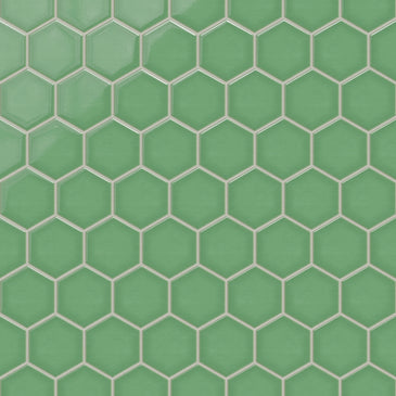 4" Hexagon Original Ceramic Tile in Sea Green Gloss