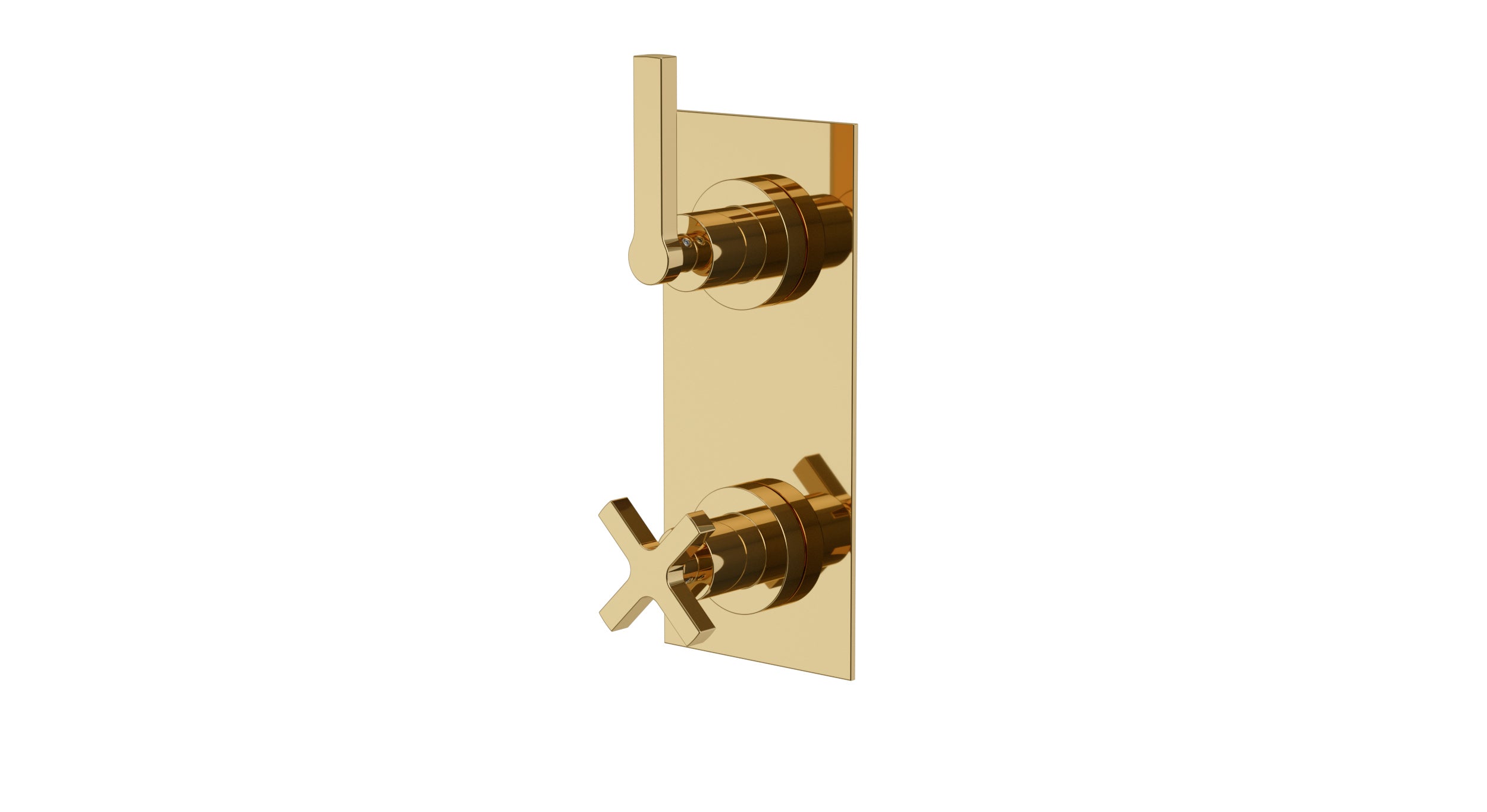 Flatiron Two Handle Wall Mount Shower Trim with Linear Cross/Linear Lever Handles in Polished Brass