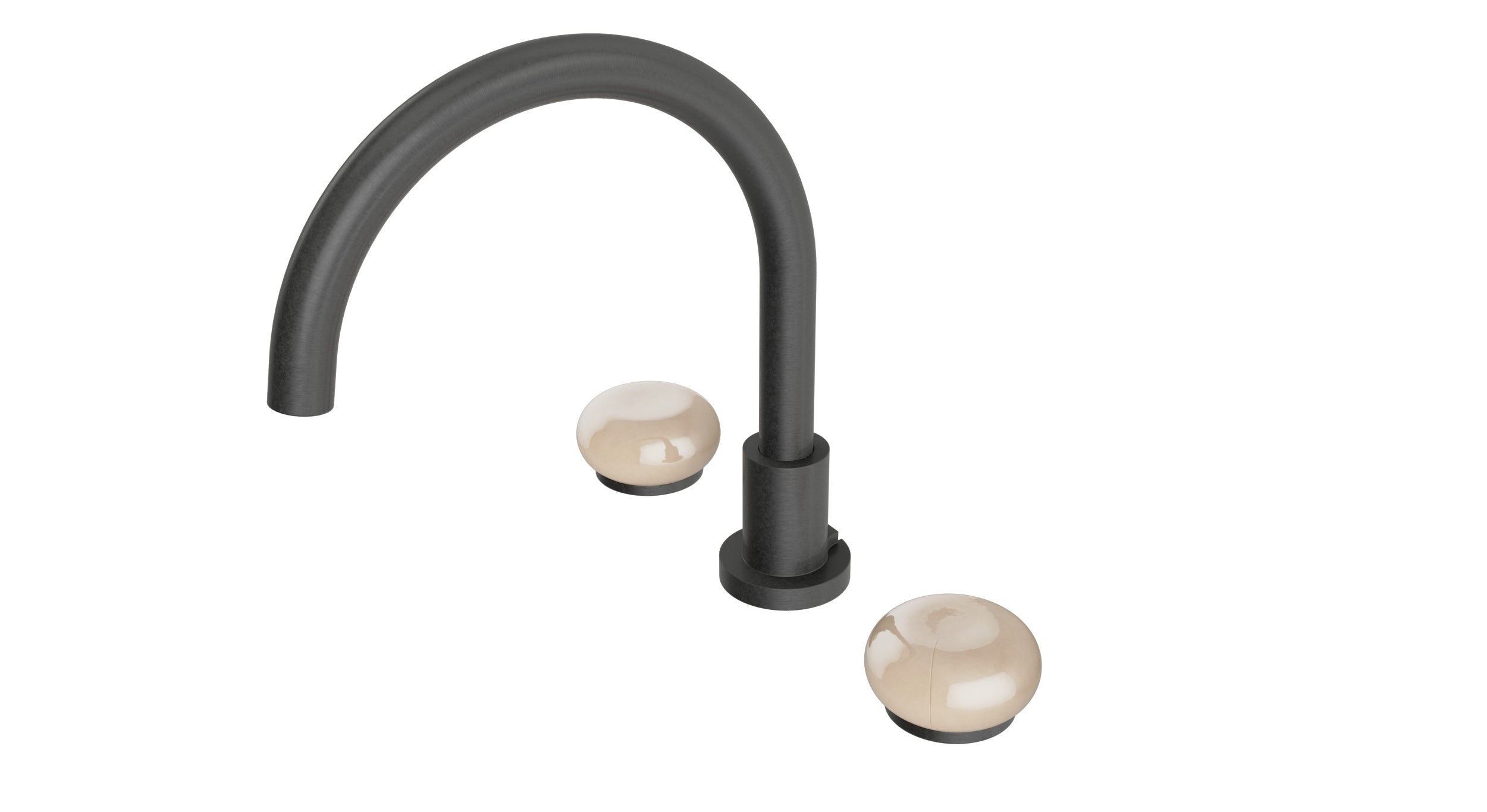 Foundry Two Handle Deck Mount Gooseneck Bath Trim with Pebble Ceramic Knob Handles in Blackened Nickel