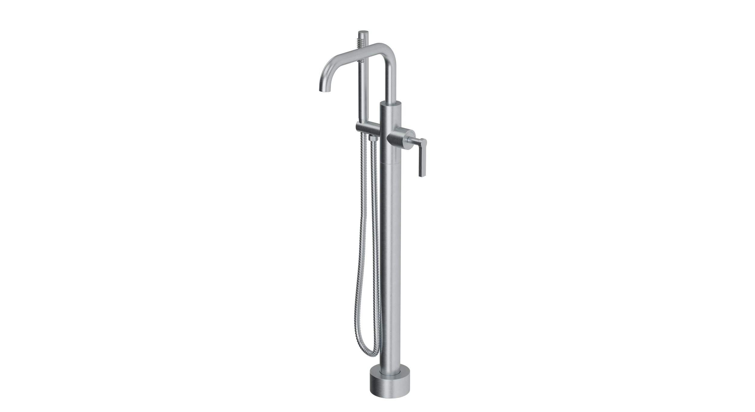 Flatiron One Handle Floor Mount Squaretop Bath Trim with Hand Shower and Linear Lever Handle in Satin Chrome