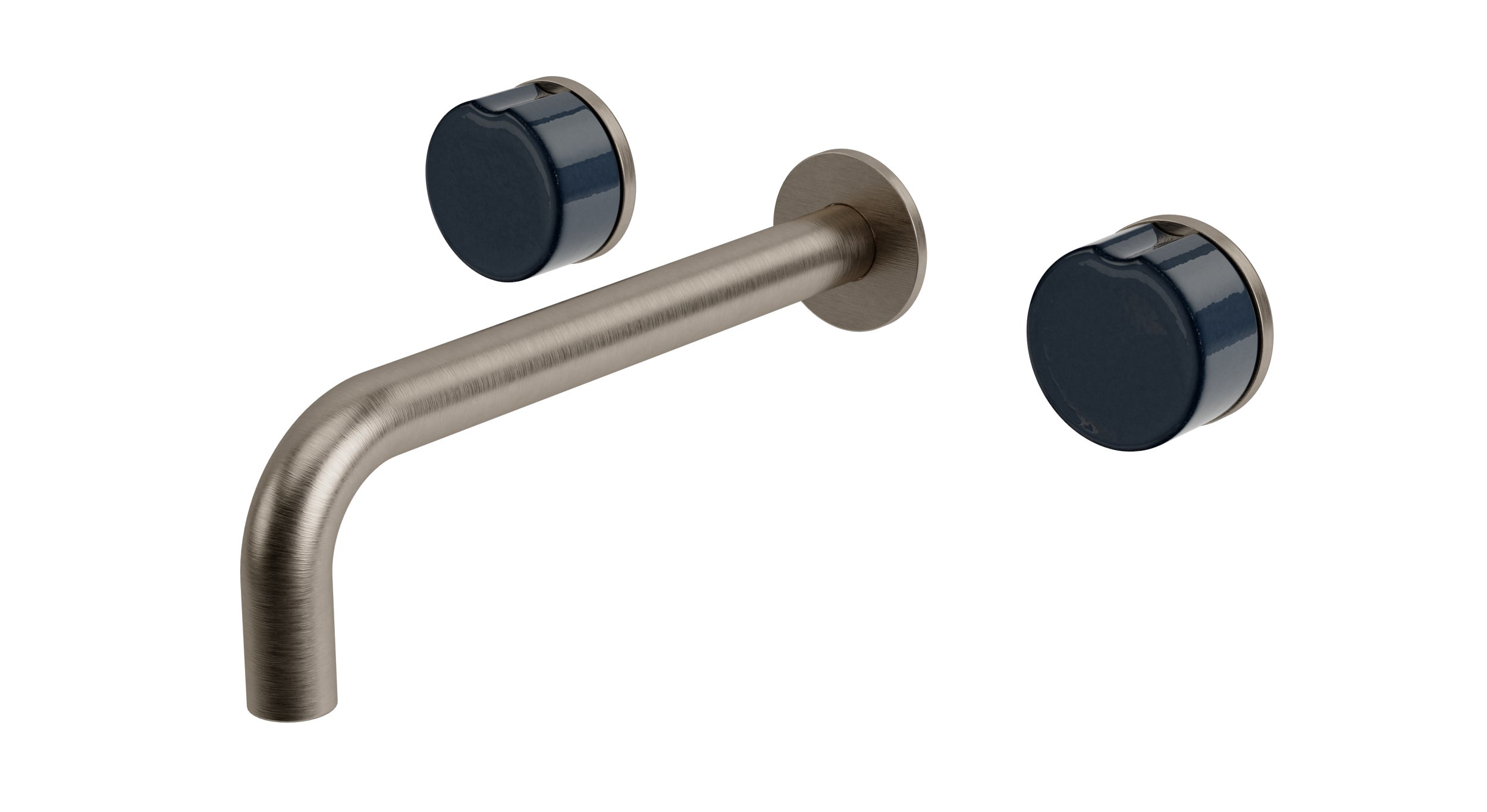 Foundry Two Handle Wall Mount 7.5" Lavatory Faucet with Groove Ceramic Knob Handles in Antique Nickel