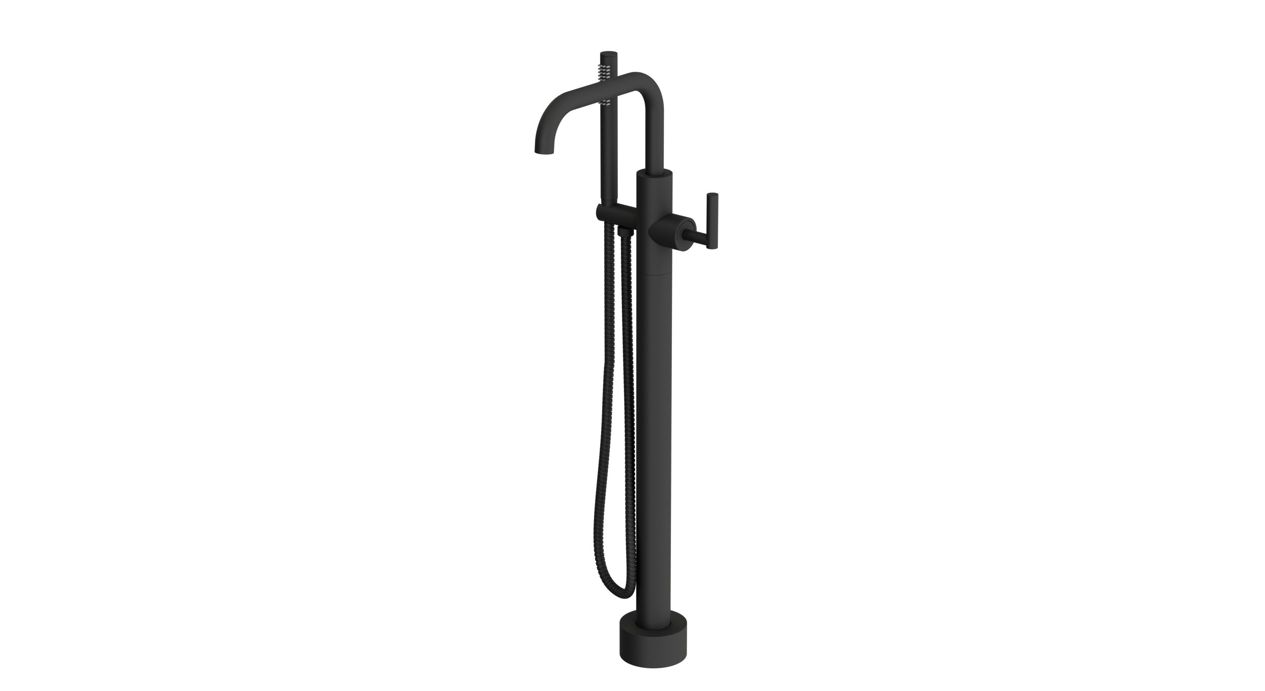 Contour One Handle Floor Mount Squaretop Bath Trim with Hand Shower and Soft Lever Handle in Matte Black