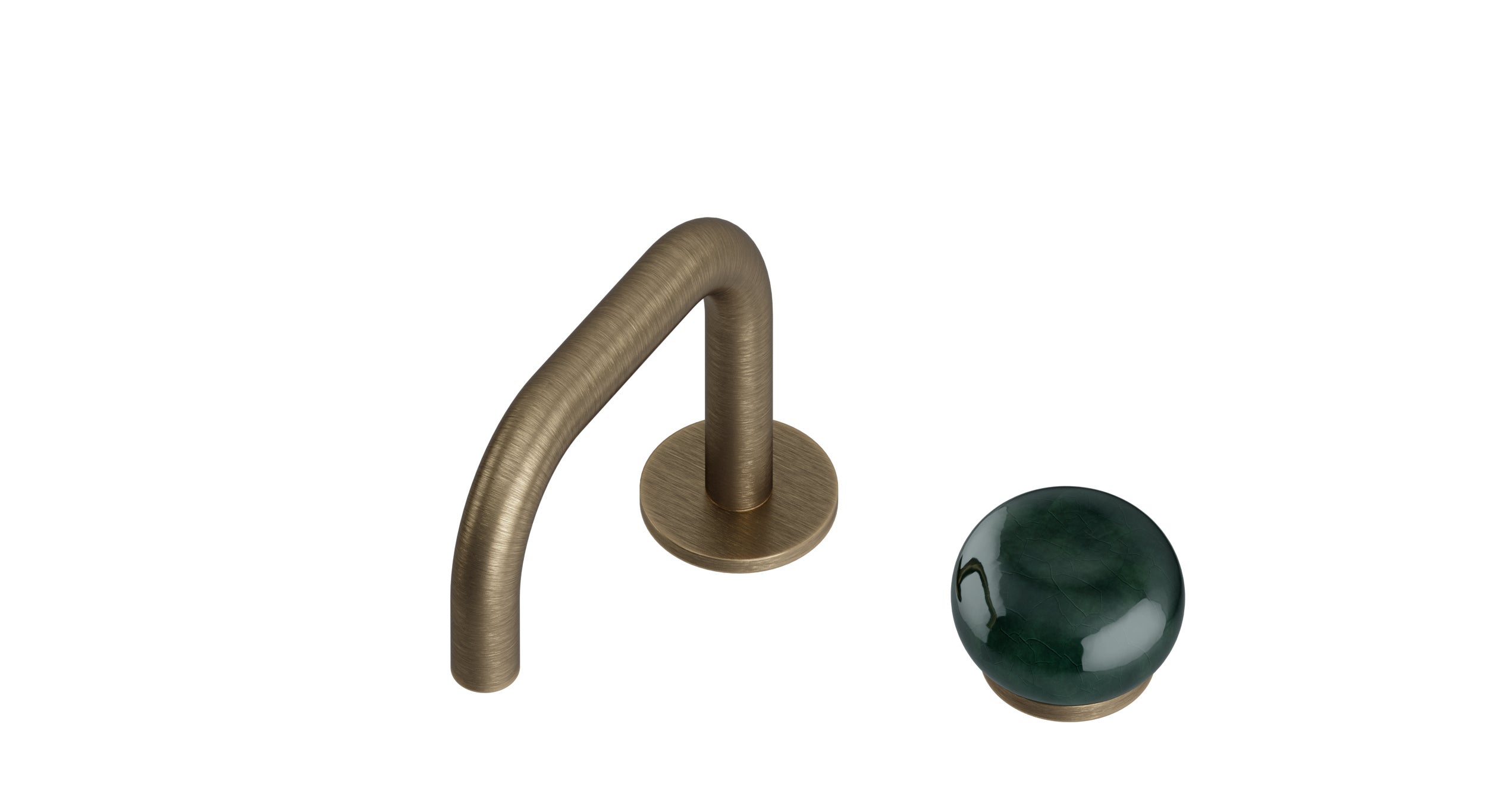 Foundry One Handle Deck Mount Squaretop Lavatory Faucet with Pebble Ceramic Knob Handle in Antique Brass