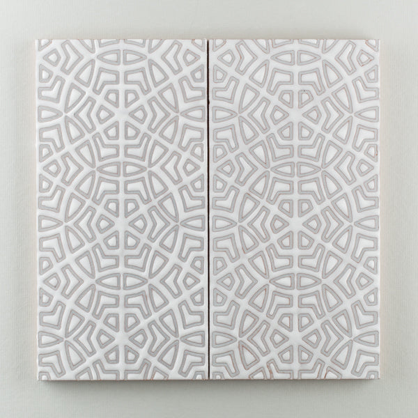 6x12 Handpainted Tile Kabuki Sphere in Neutral Motif