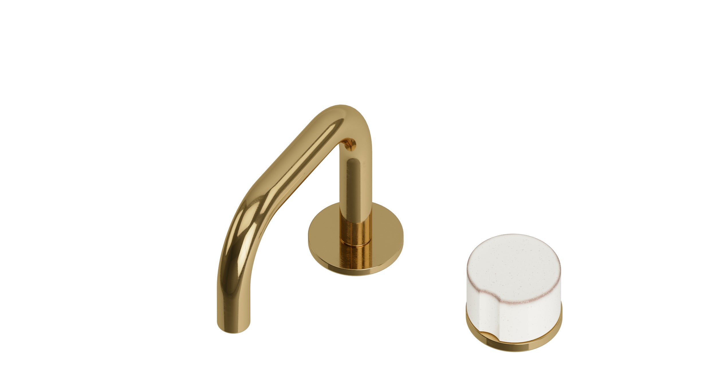 Foundry One Handle Deck Mount Squaretop Lavatory Faucet with Groove Ceramic Knob Handle in Uncoated Polished Brass