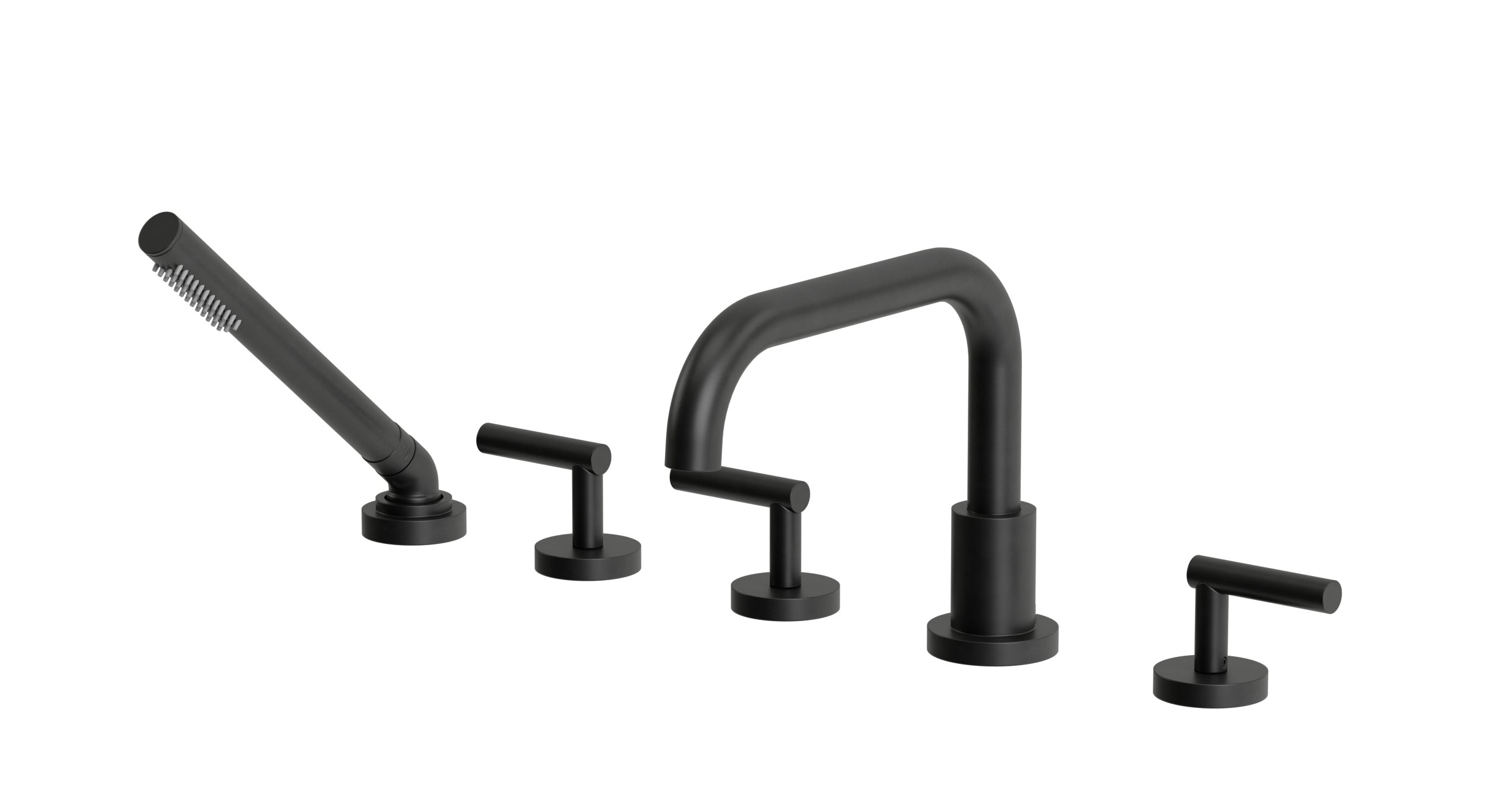 Contour Three Handle Deck Mount Squaretop Bath Trim with Hand Shower and Soft Lever Handles in Oil Rubbed Bronze