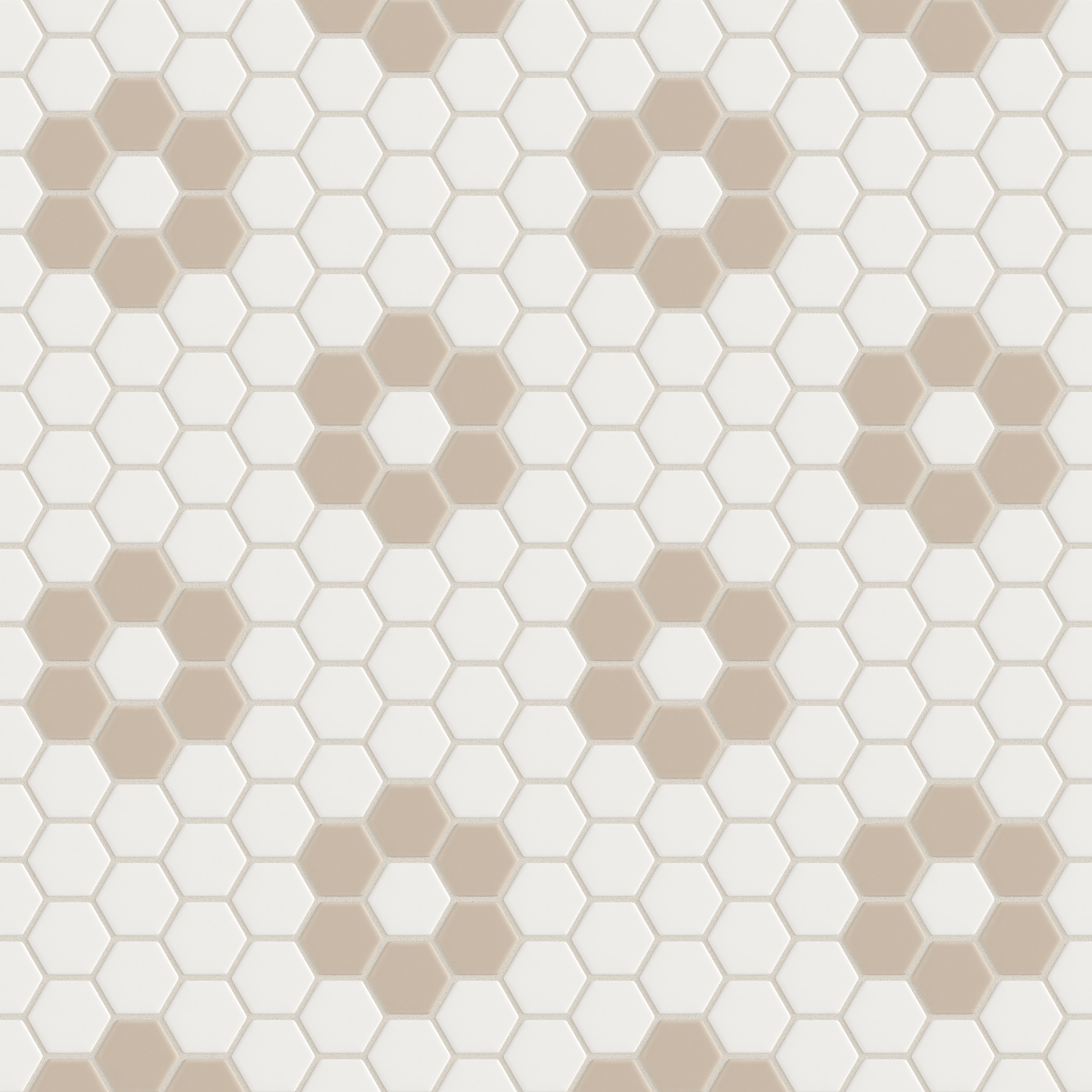 2" Hexagon Double Daisy Sheeted Original Ceramic Tile in Calcite Matte & Sweet Pea Matte