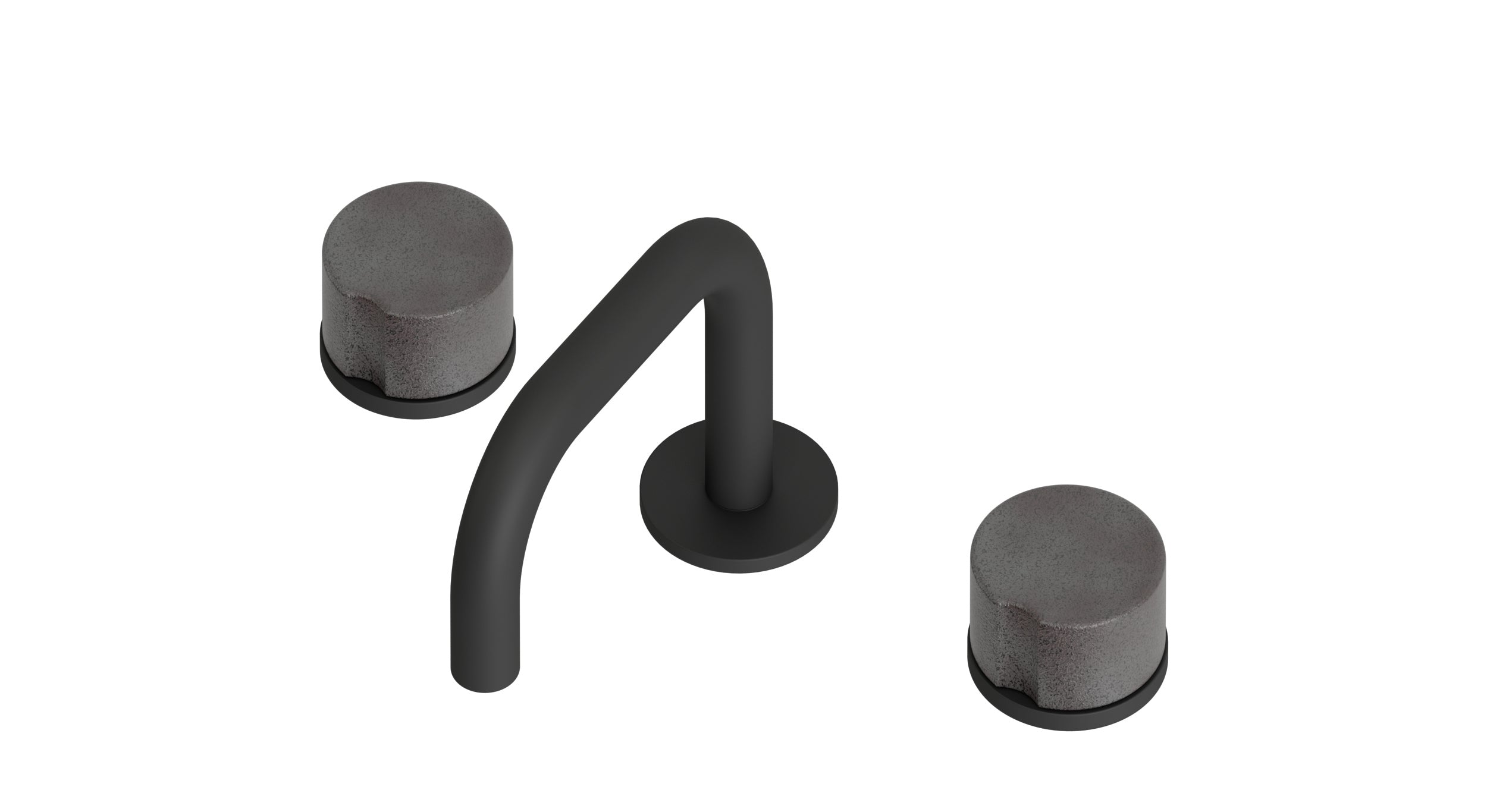 Foundry Two Handle Deck Mount Squaretop Lavatory Faucet with Groove Ceramic Knob Handles in Matte Black