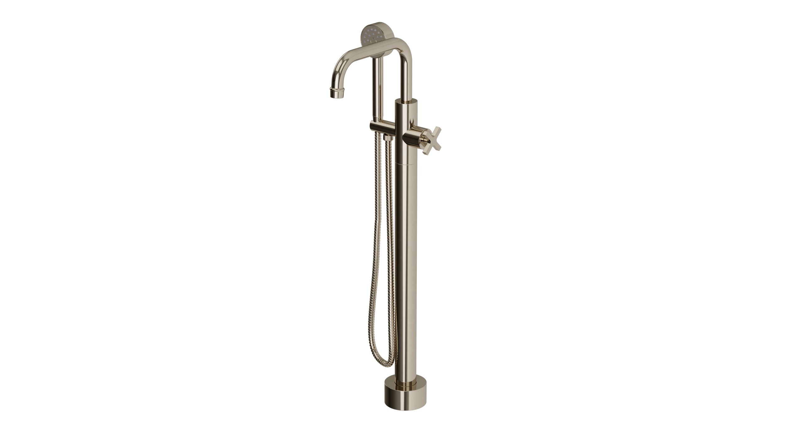 Emerson One Handle Floor Mount Squaretop Bath Trim with Hand Shower and Classic Cross Handle