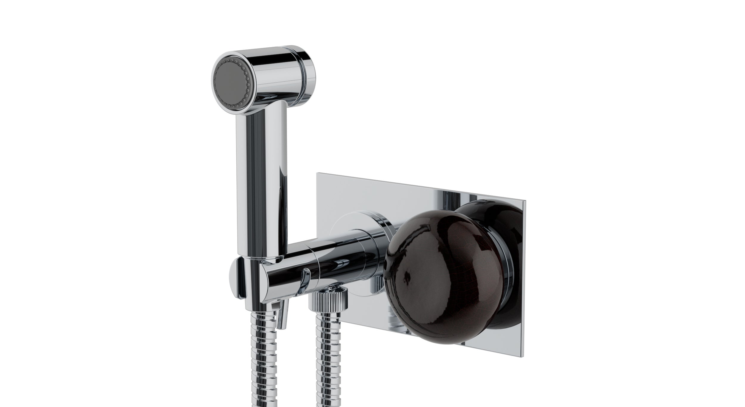 Foundry One Handle Wall Mount Bidet Trim with Pebble Ceramic Knob Handle in Polished Chrome