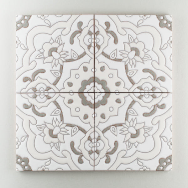 8x8 Handpainted Tile Grandola in Neutral Motif