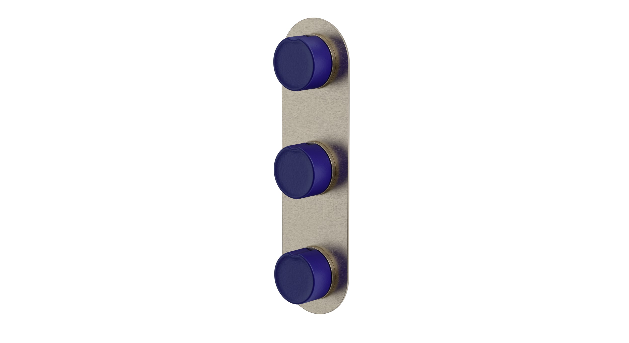 Foundry Three Handle Wall Mount Shower Trim with Groove Ceramic Knob Handles in Satin Nickel