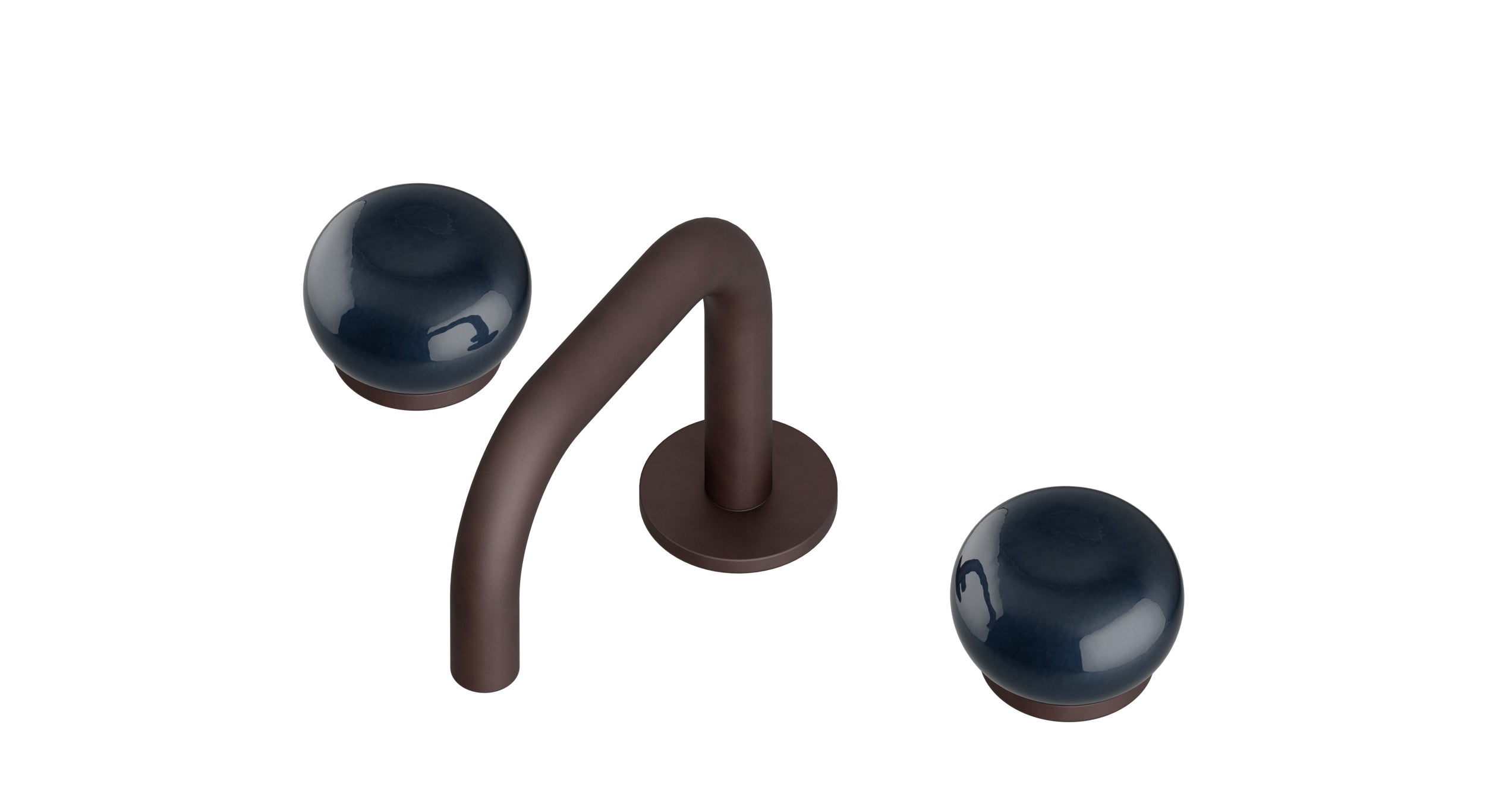 Foundry Two Handle Deck Mount Squaretop Lavatory Faucet with Pebble Ceramic Knob Handles in Architectural Copper