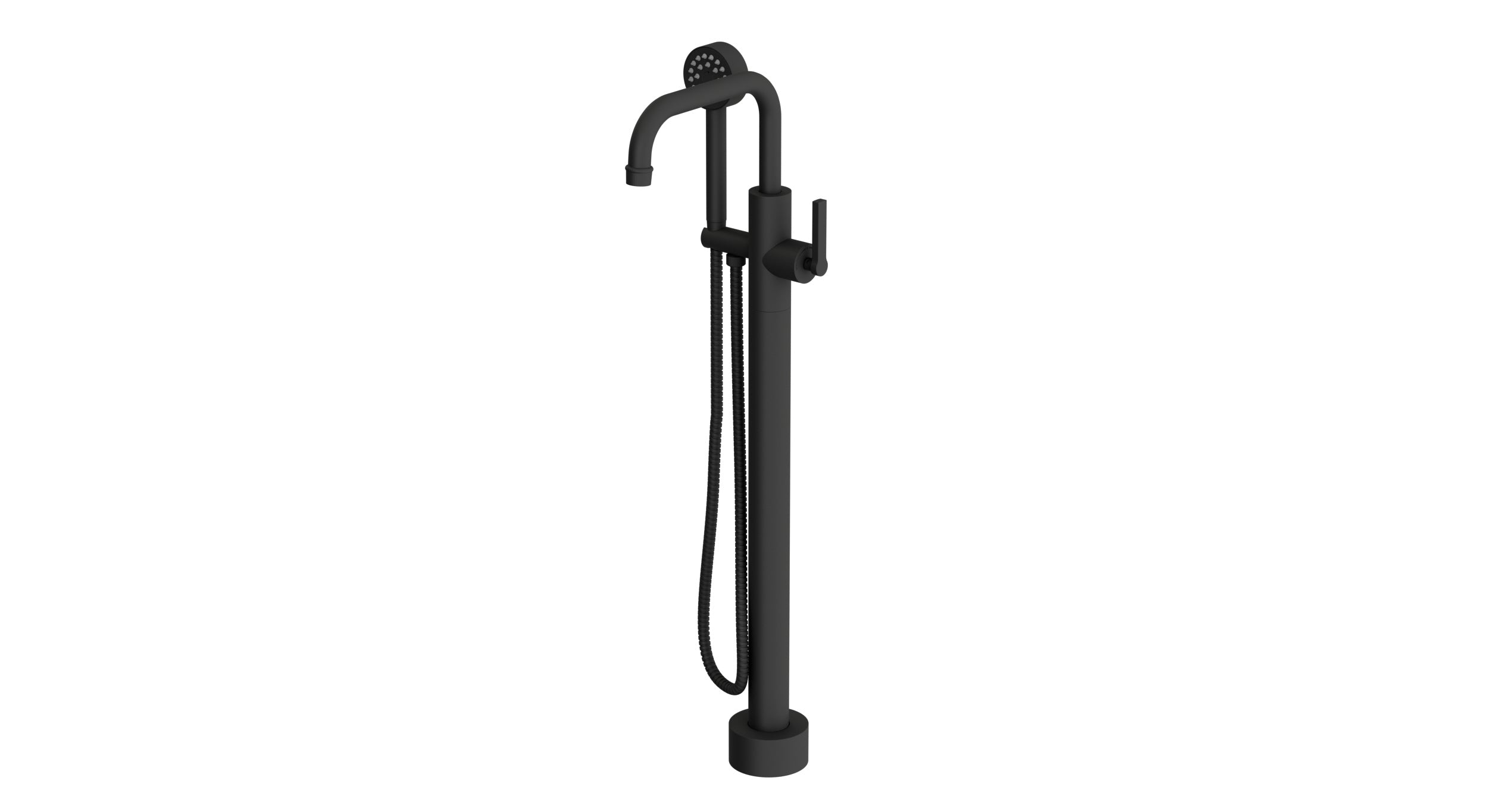 Emerson One Handle Floor Mount Squaretop Bath Trim with Hand Shower and Classic Lever Handle in Matte Black
