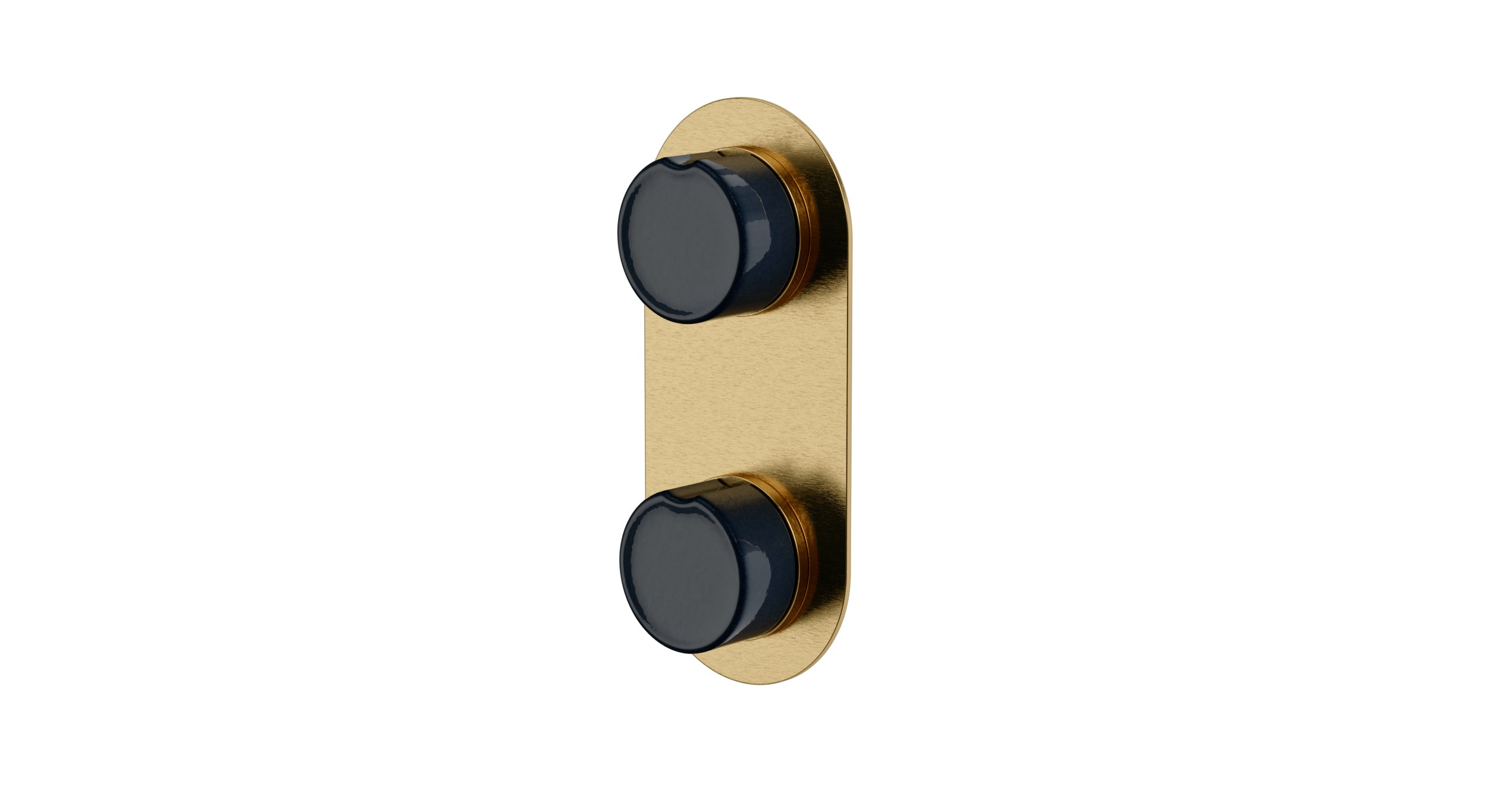 Foundry Two Handle Wall Mount Shower Trim with Groove Ceramic Knob Handles in Satin Brass