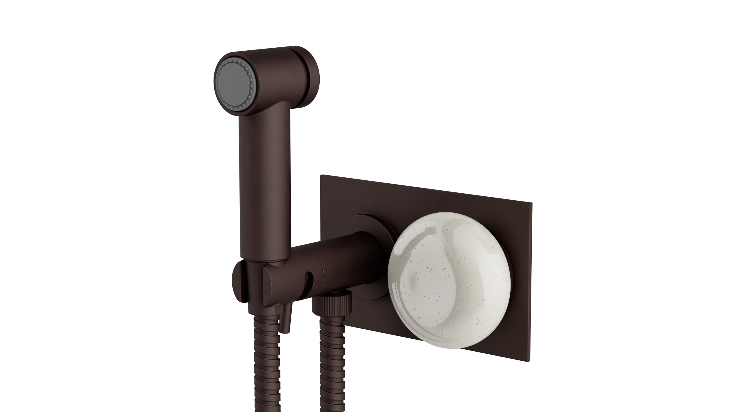 Foundry One Handle Wall Mount Bidet Trim with Pebble Ceramic Knob Handle in Architectural Copper