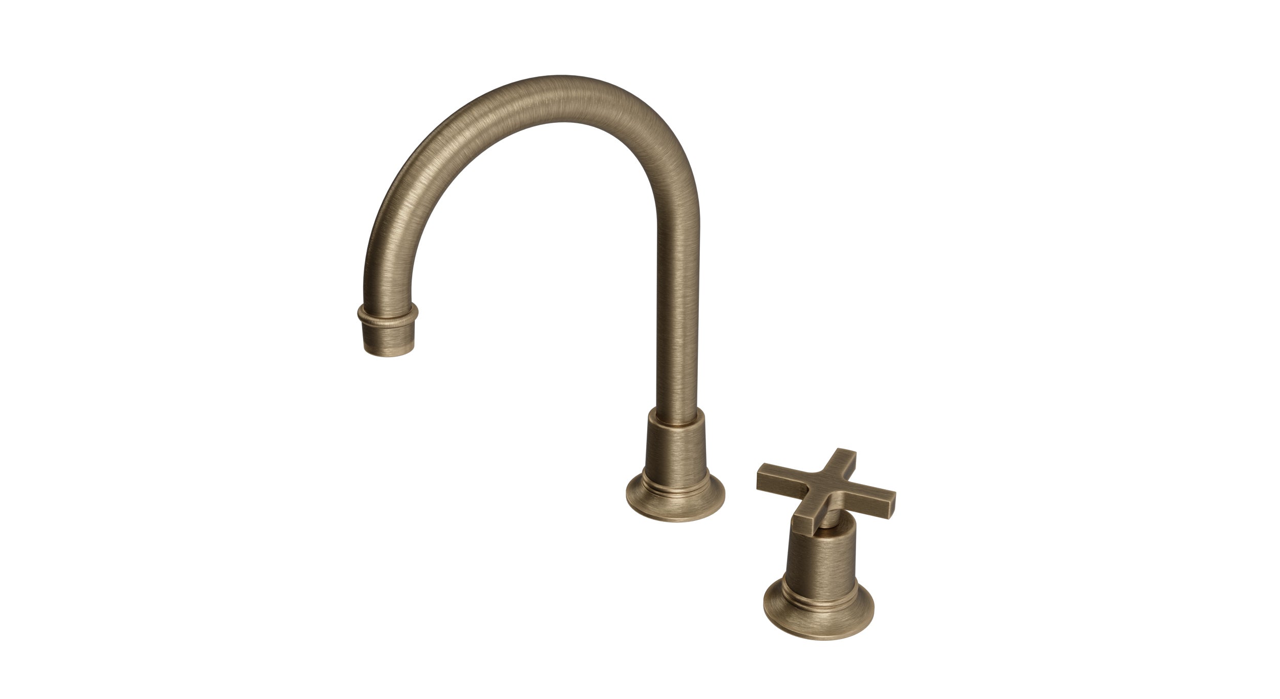 Emerson One Handle Deck Mount Gooseneck Lavatory Faucet with Classic Cross Handle in Antique Brass