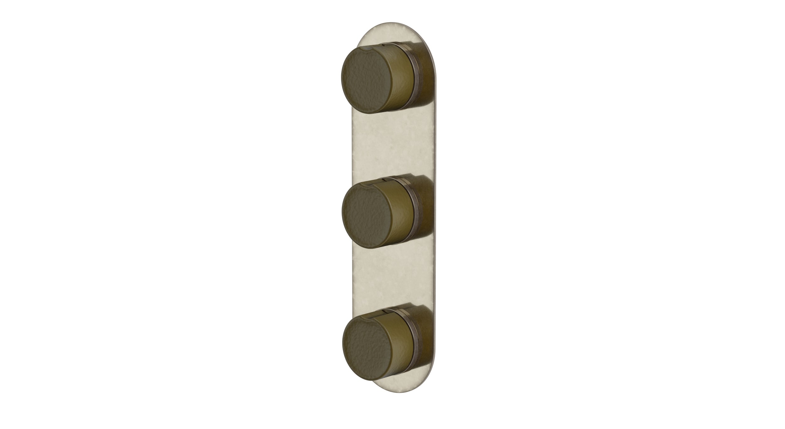 Foundry Three Handle Wall Mount Shower Trim with Groove Ceramic Knob Handles in French Nickel