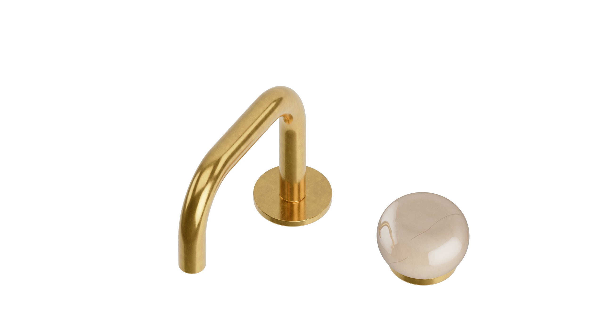 Foundry One Handle Deck Mount Squaretop Lavatory Faucet with Pebble Ceramic Knob Handle in French Brass