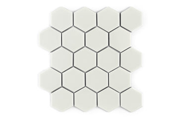 3" Hexagon Sheeted Original Ceramic Mosaic Tile in Limewash Matte