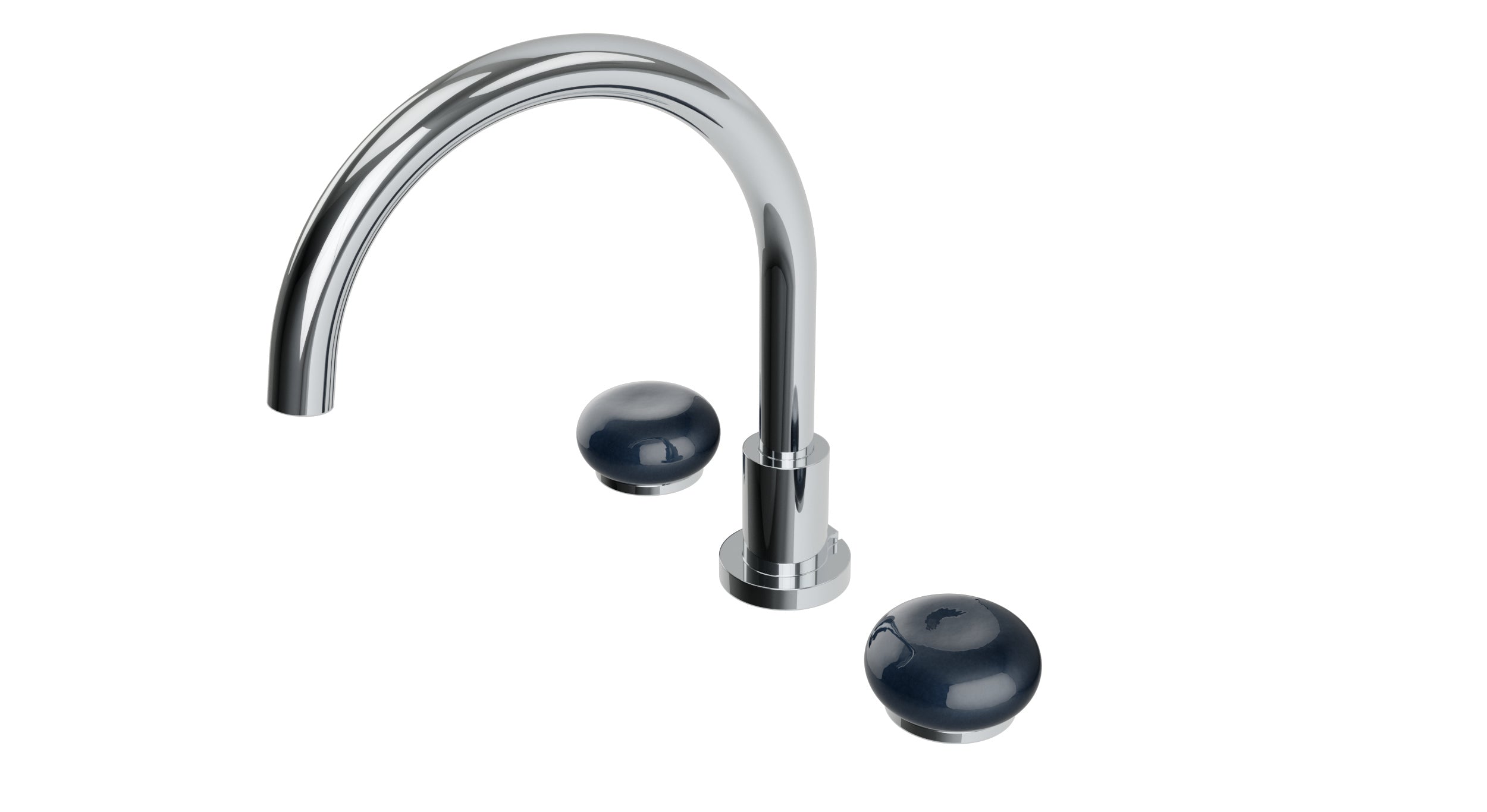 Foundry Two Handle Deck Mount Gooseneck Bath Trim with Pebble Ceramic Knob Handles in Polished Chrome