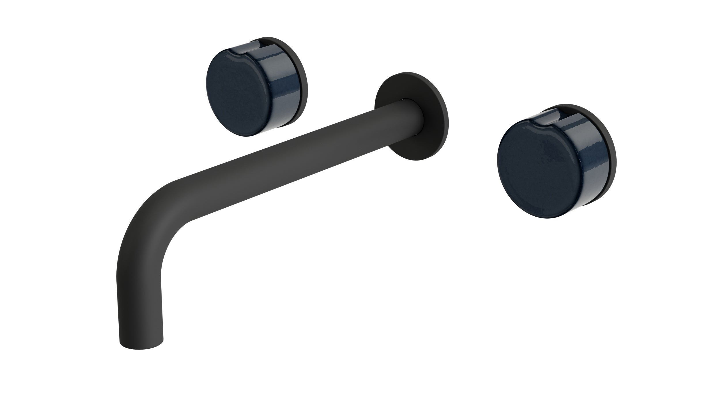 Foundry Two Handle Wall Mount 7.5" Lavatory Faucet with Groove Ceramic Knob Handles in Matte Black