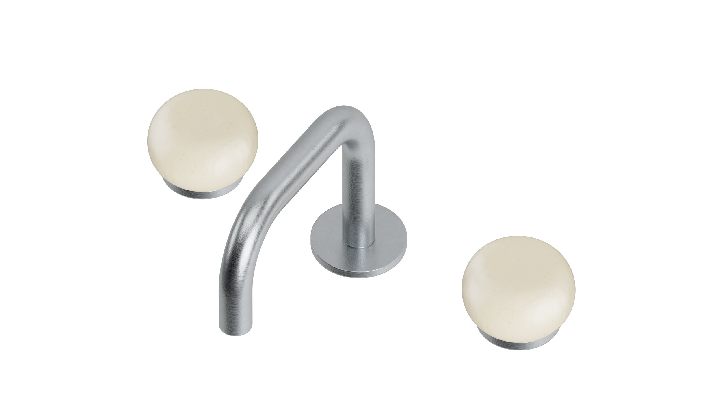 Foundry Two Handle Deck Mount Squaretop Lavatory Faucet with Pebble Ceramic Knob Handles in Satin Chrome