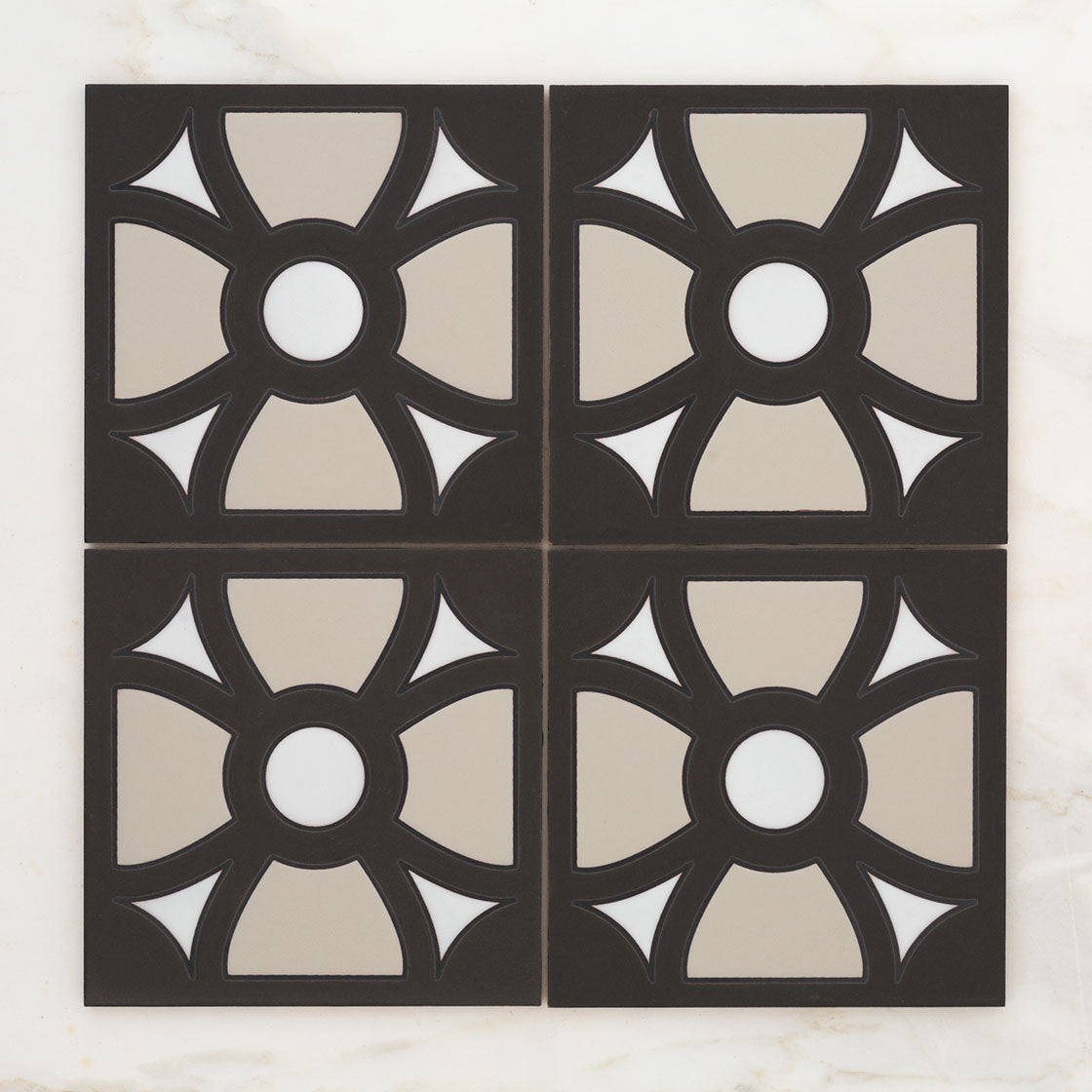 8x8 Handpainted Tile Arlington in Black Motif
