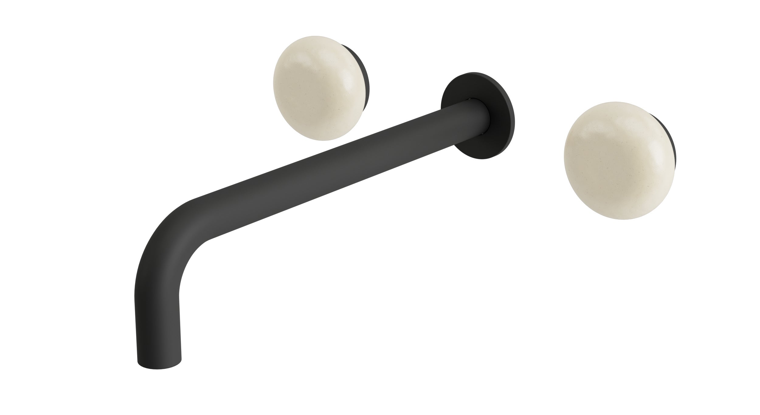 Foundry Two Handle Wall Mount 10" Lavatory Faucet with Pebble Ceramic Knob Handles in Matte Black