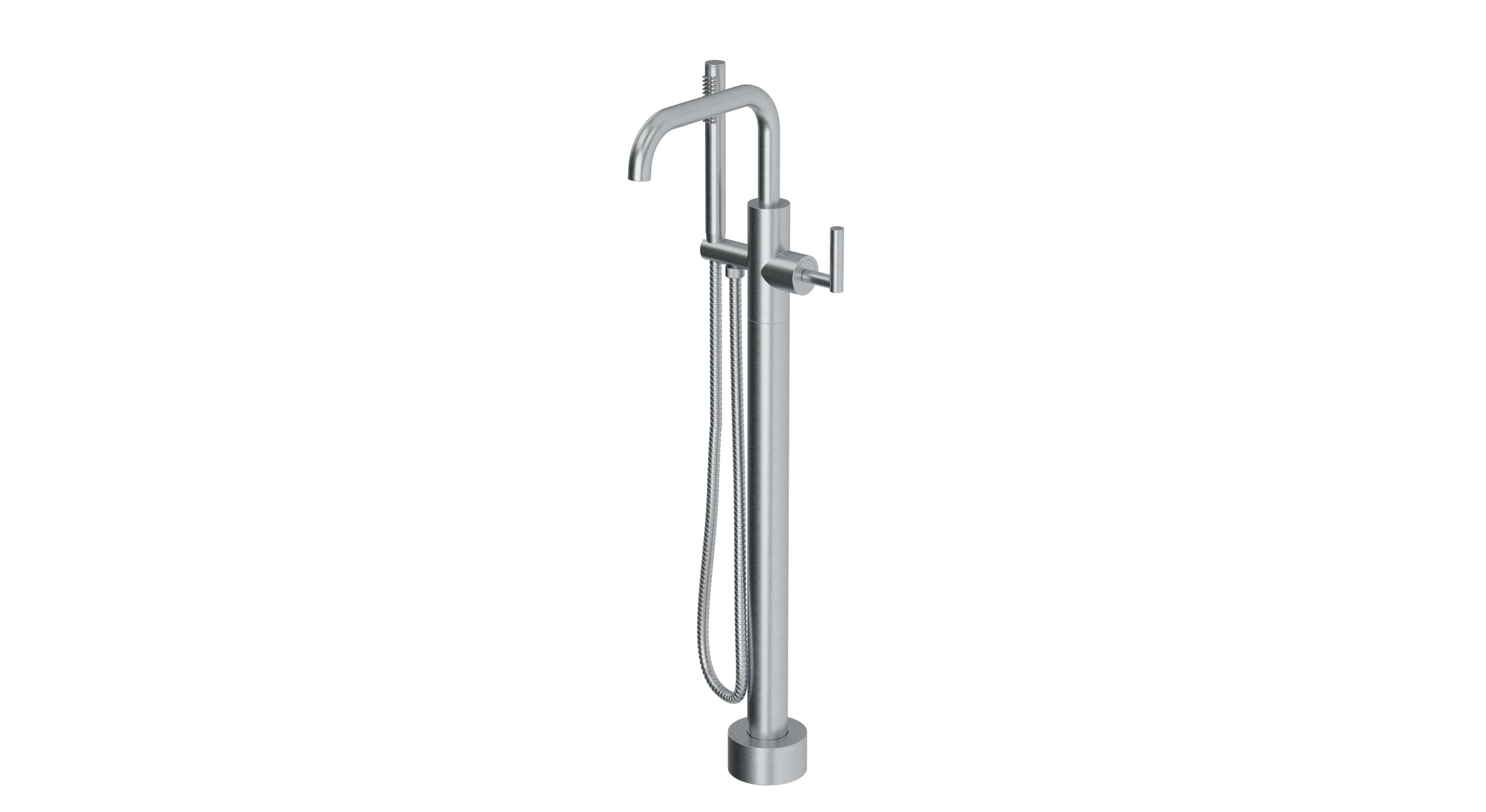 Contour One Handle Floor Mount Squaretop Bath Trim with Hand Shower and Soft Lever Handle in Satin Chrome
