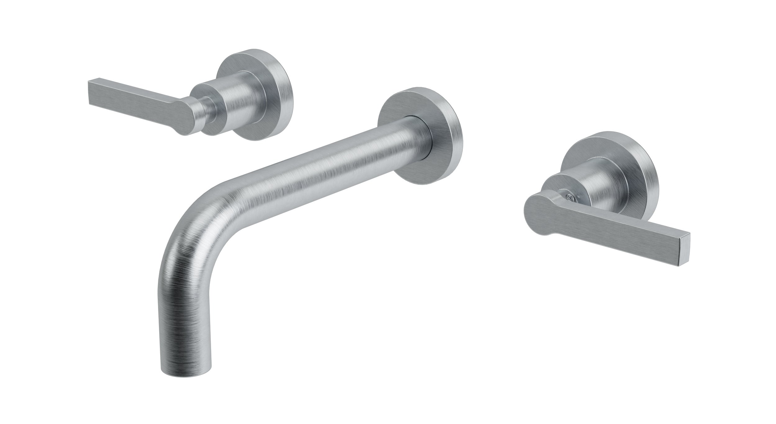 Flatiron Two Handle Wall Mount 7.5" Lavatory Faucet with Linear Lever Handles in Satin Chrome