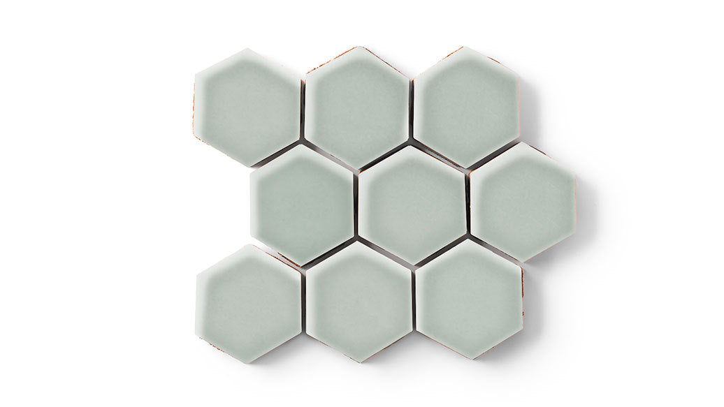 3" Hexagon Sheeted Original Ceramic Mosaic Tile in Overcast Gloss