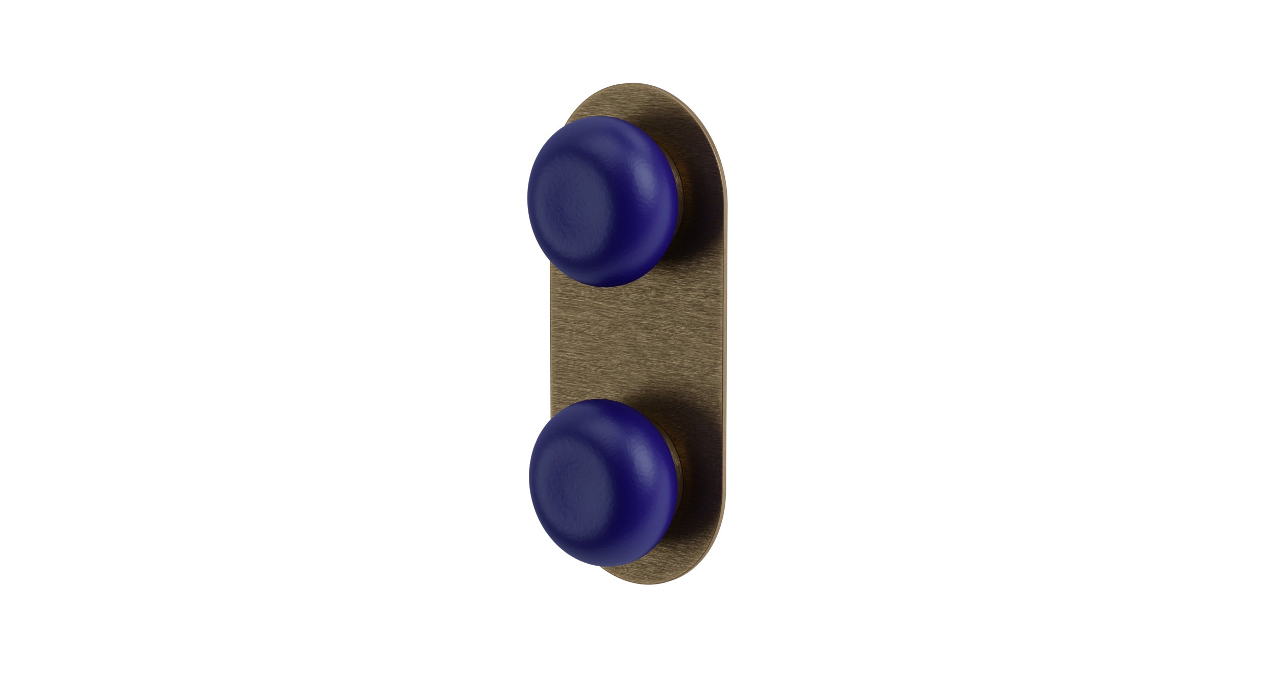 Foundry Two Handle Wall Mount Shower Trim with Pebble Ceramic Knob Handles in Antique Brass