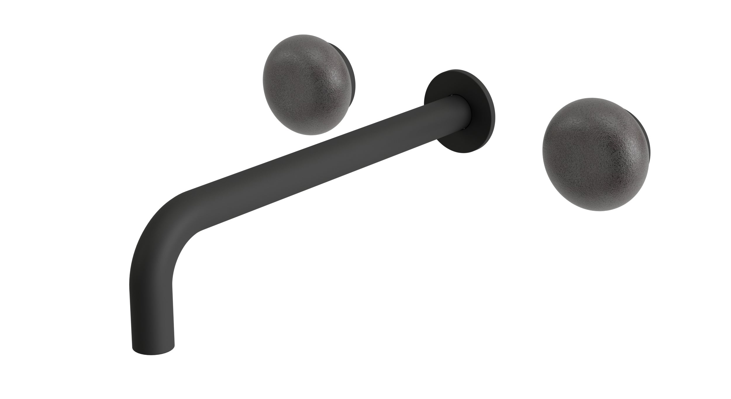 Foundry Two Handle Wall Mount 10" Lavatory Faucet with Pebble Ceramic Knob Handles in Matte Black
