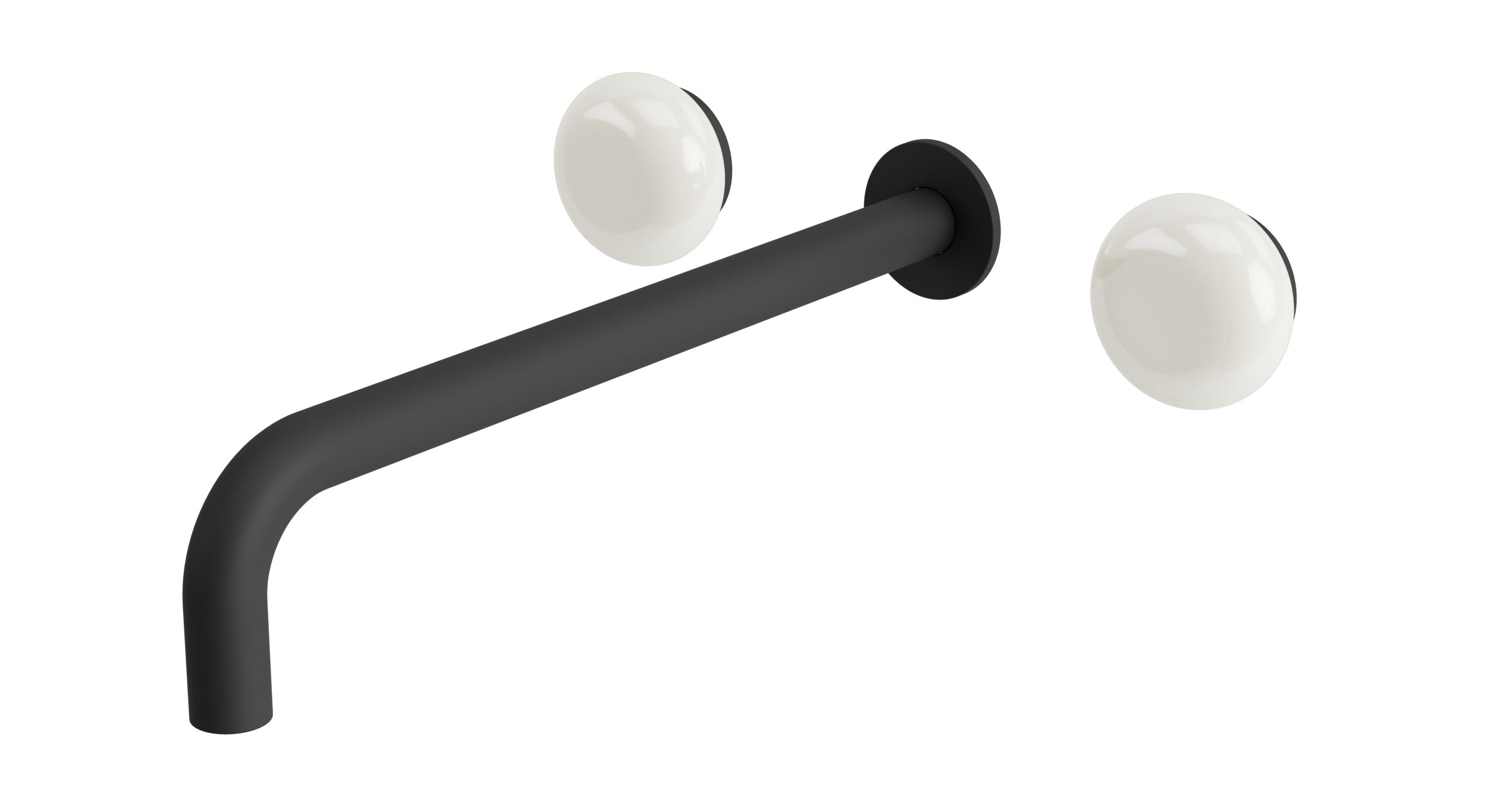 Foundry Two Handle Wall Mount 12" Lavatory Faucet with Pebble Ceramic Knob Handles in Matte Black